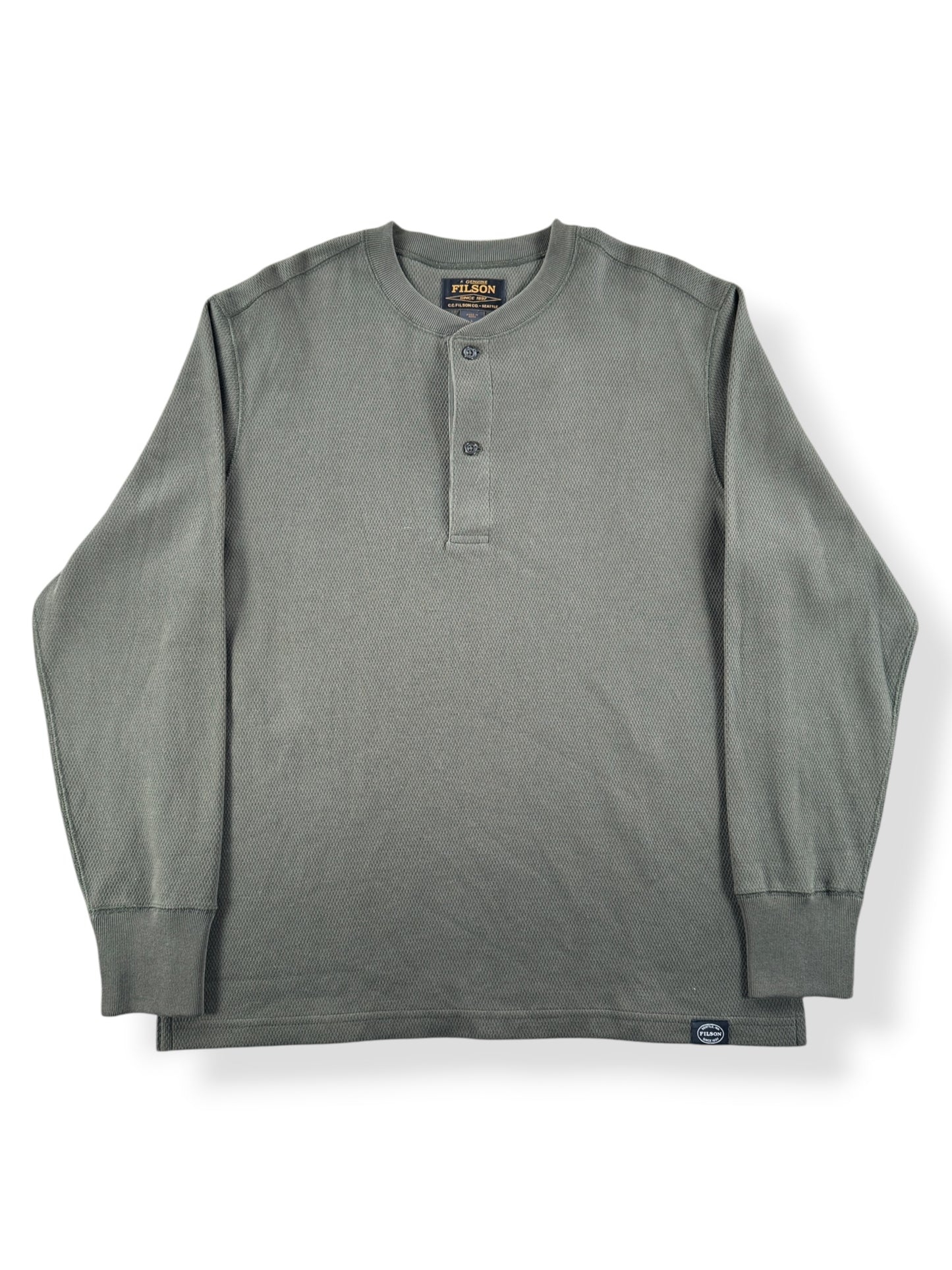 Front of Filson Mossy Rock Waffle Knit Henley SZ L