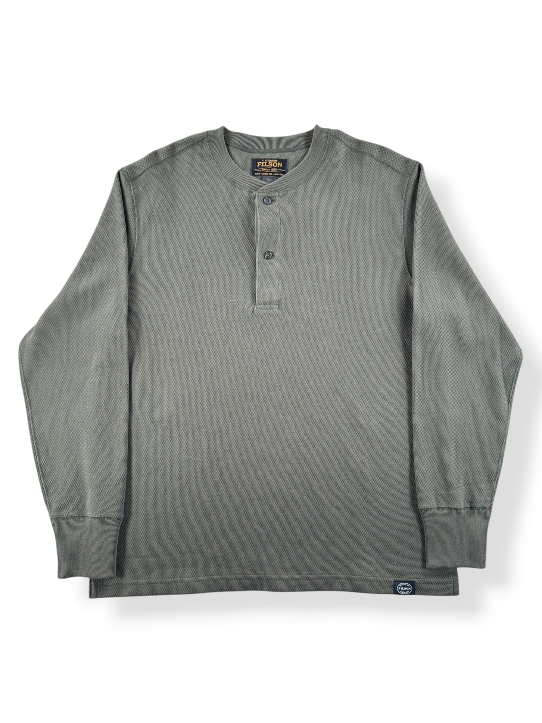 Front of Filson Mossy Rock Waffle Knit Henley SZ L