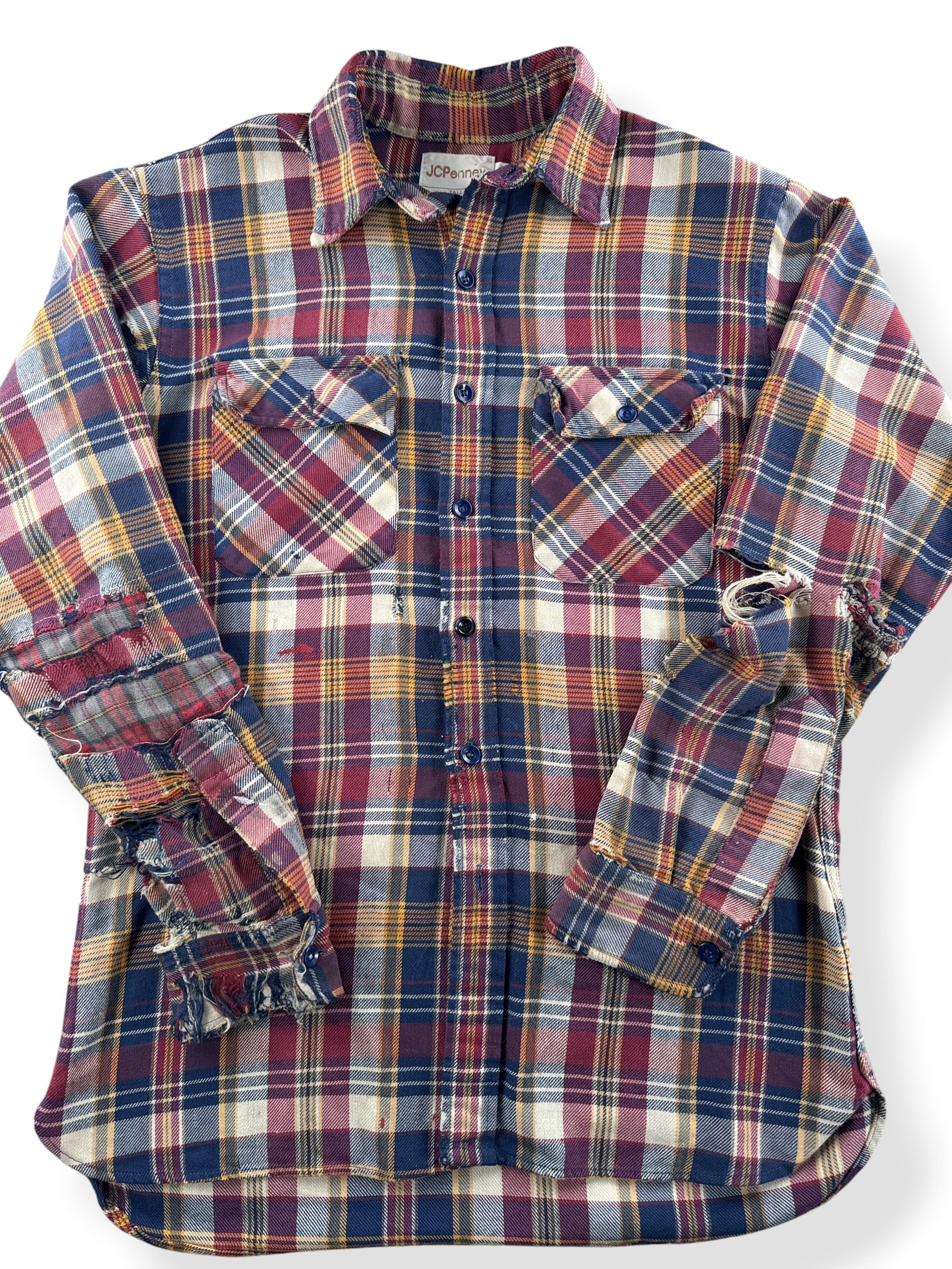 Close-up of Vintage Thrashed 80's JC Penney Flannel SZ M