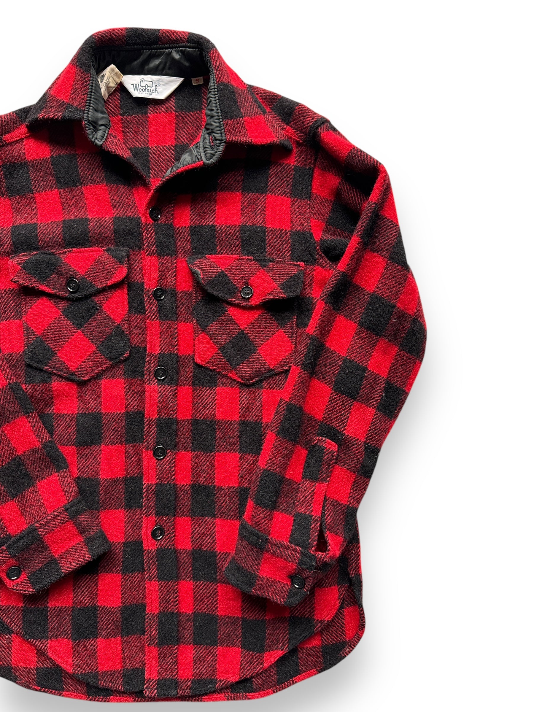 front left of Vintage Woolrich Buffalo Plaid Wool Flannel SZ S