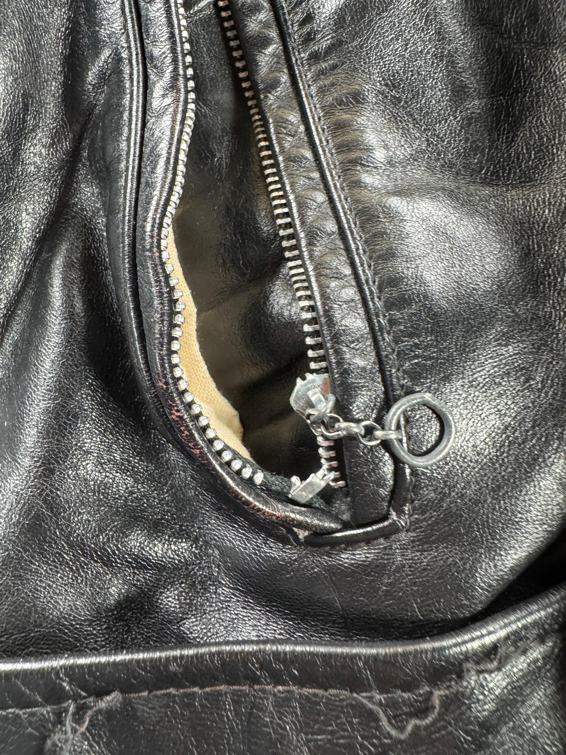 Broken Zipper on Vintage Fidelity Leathers Biker Jacket SZ 42