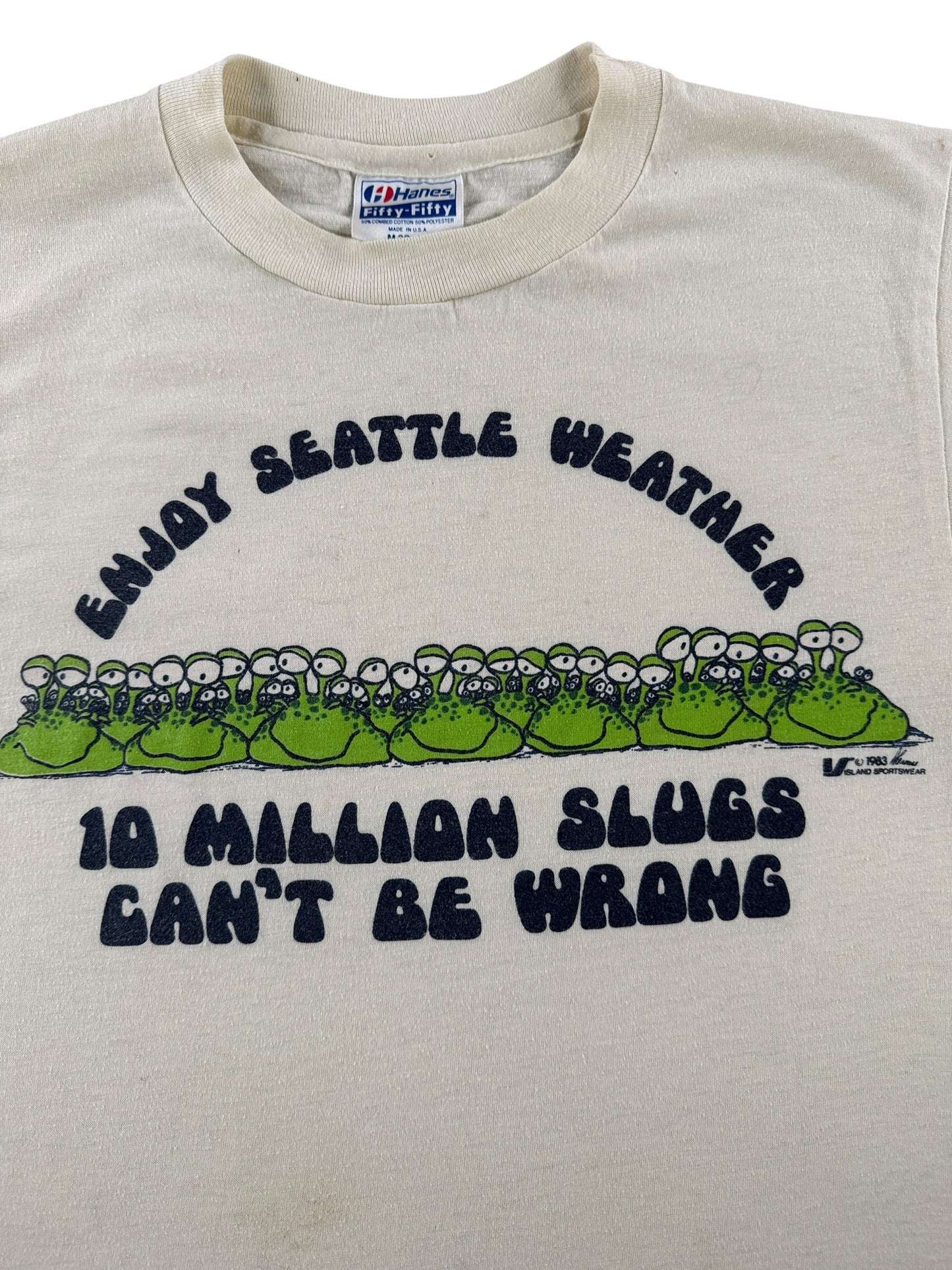 Graphic of Vintage Seattle Rain Humor 10 Million Slugs Tee SZ M (Fits S)
