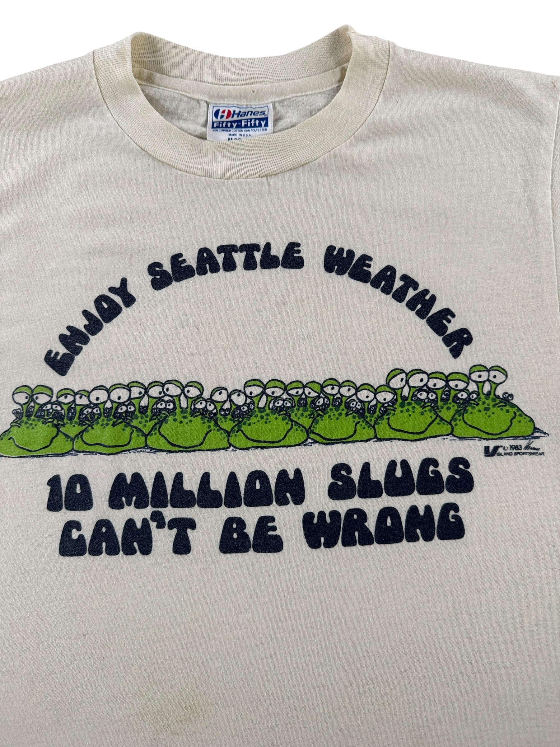 Graphic of Vintage Seattle Rain Humor 10 Million Slugs Tee SZ M (Fits S)