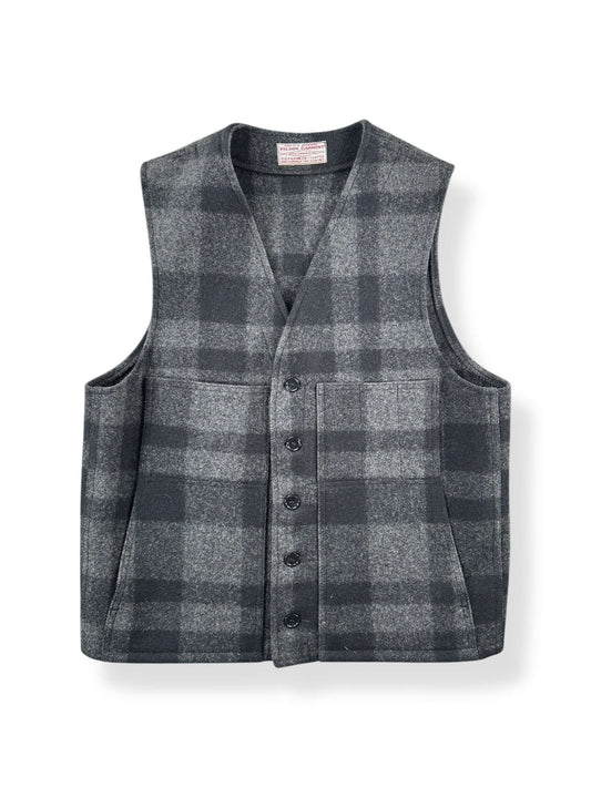 Front of Vintage Filson Charcoal Plaid Mackinaw Vest SZ M