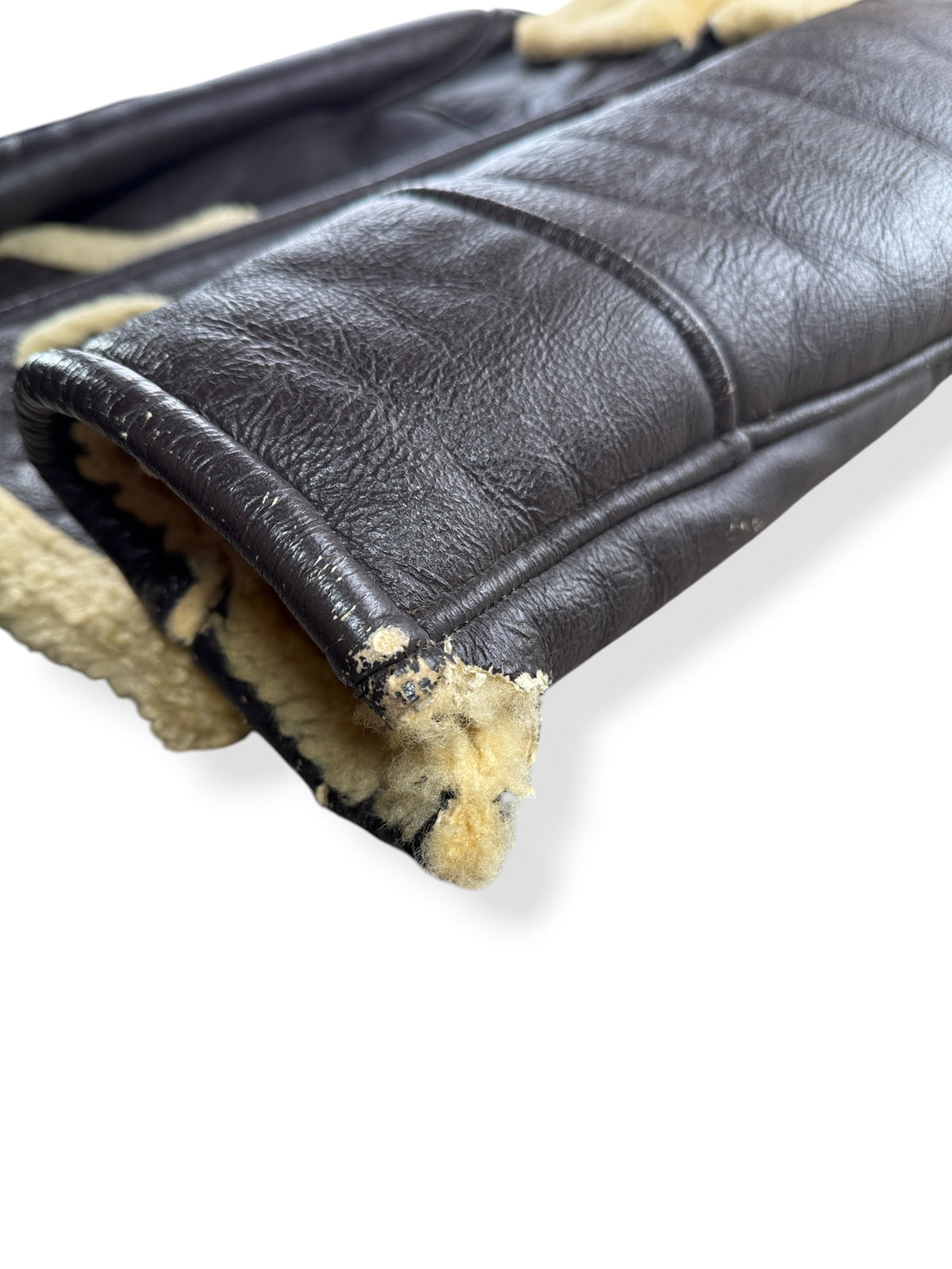 Tear on cuff of Vintage 40s/50s Military B-3 Style Leather Jacket SZ M - AS IS