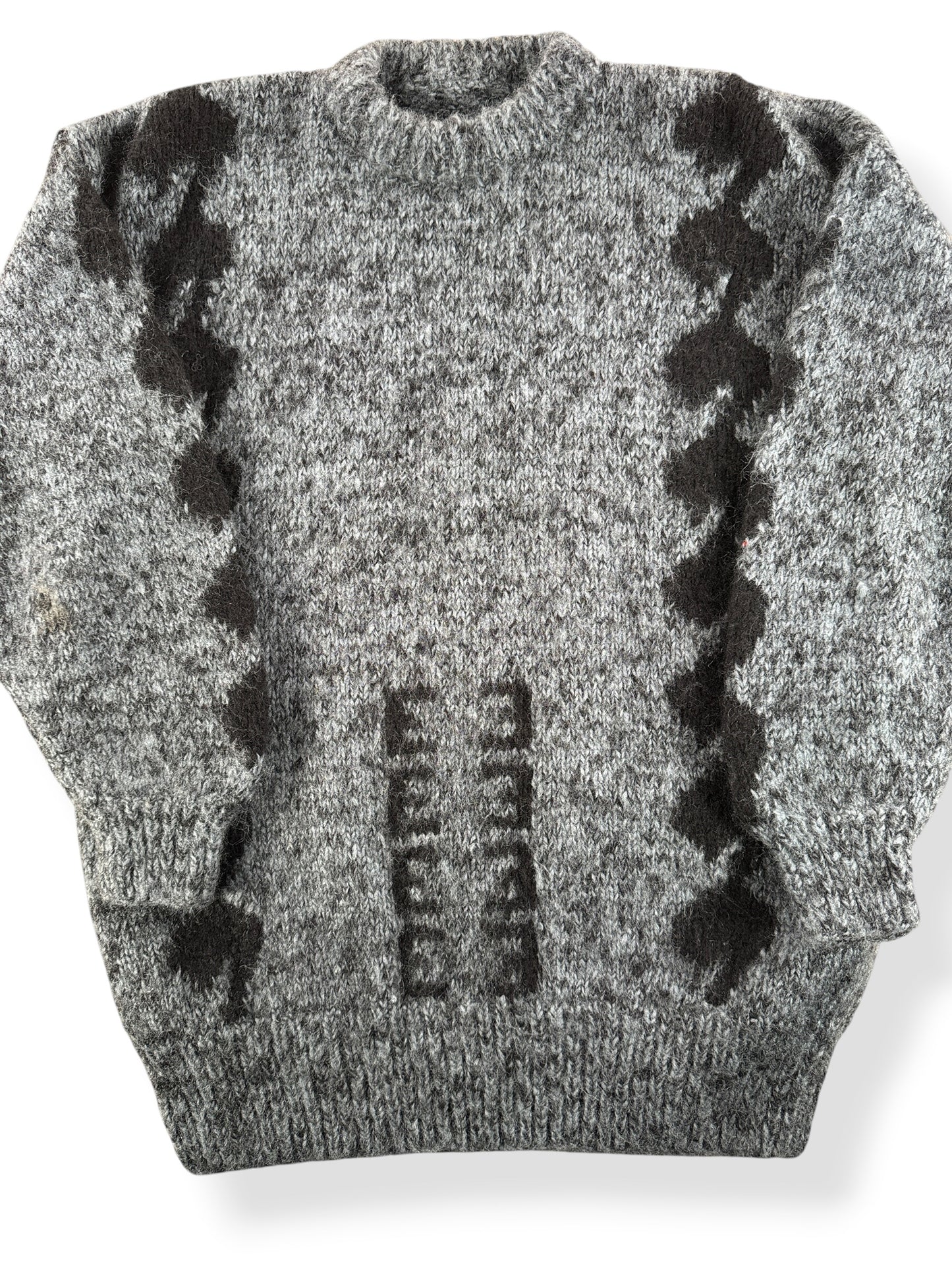 Front Close Up of Vintage 70s Acrylic Black & Blue Sweater SZ M