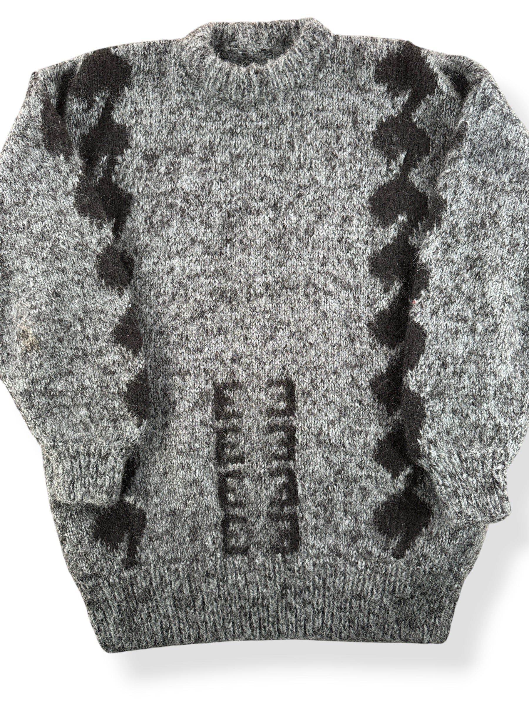 Front Close Up of Vintage 70s Acrylic Black & Blue Sweater SZ M