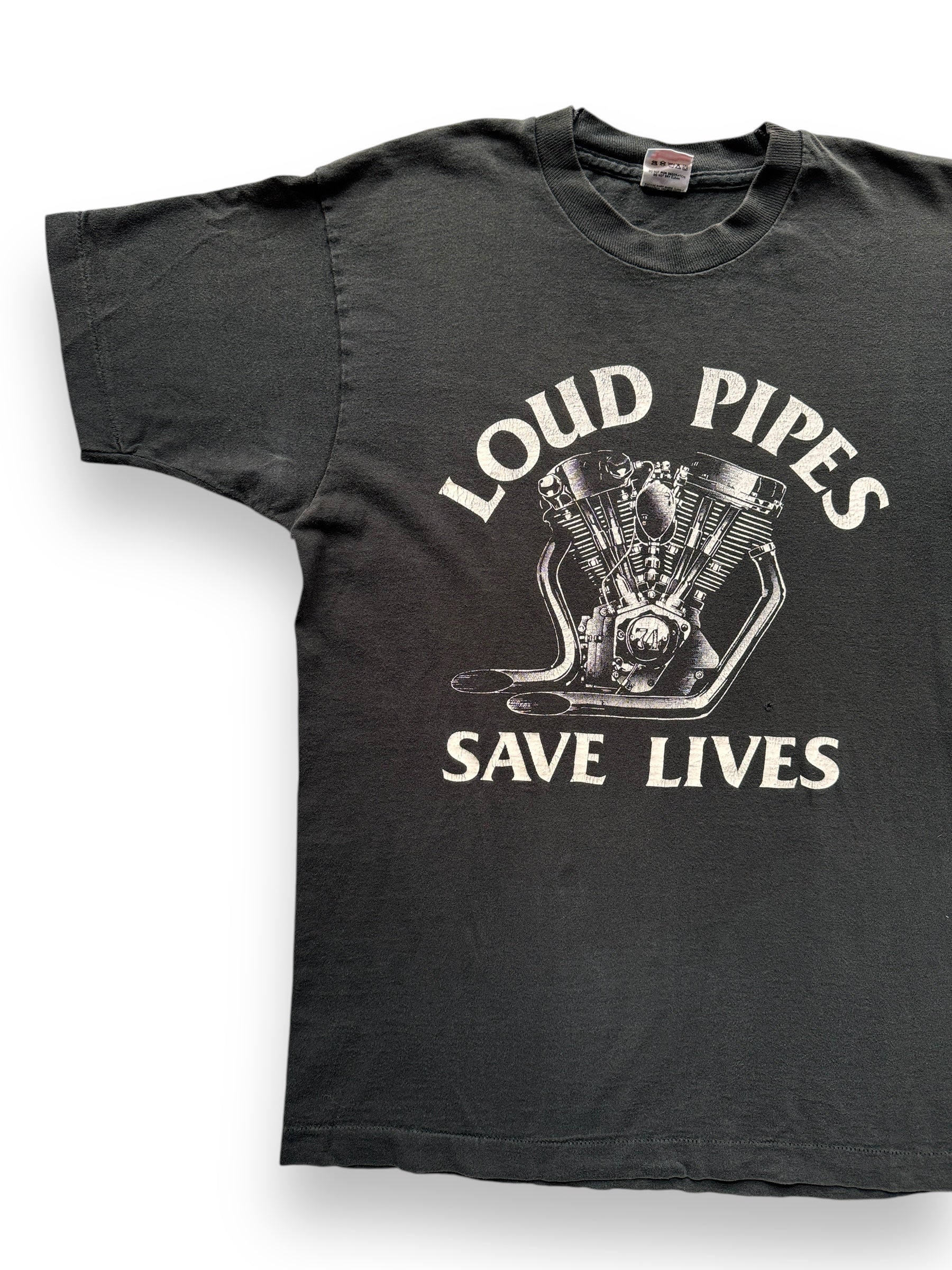 front right of Vintage Loud Pipes Save Lives Tee SZ M