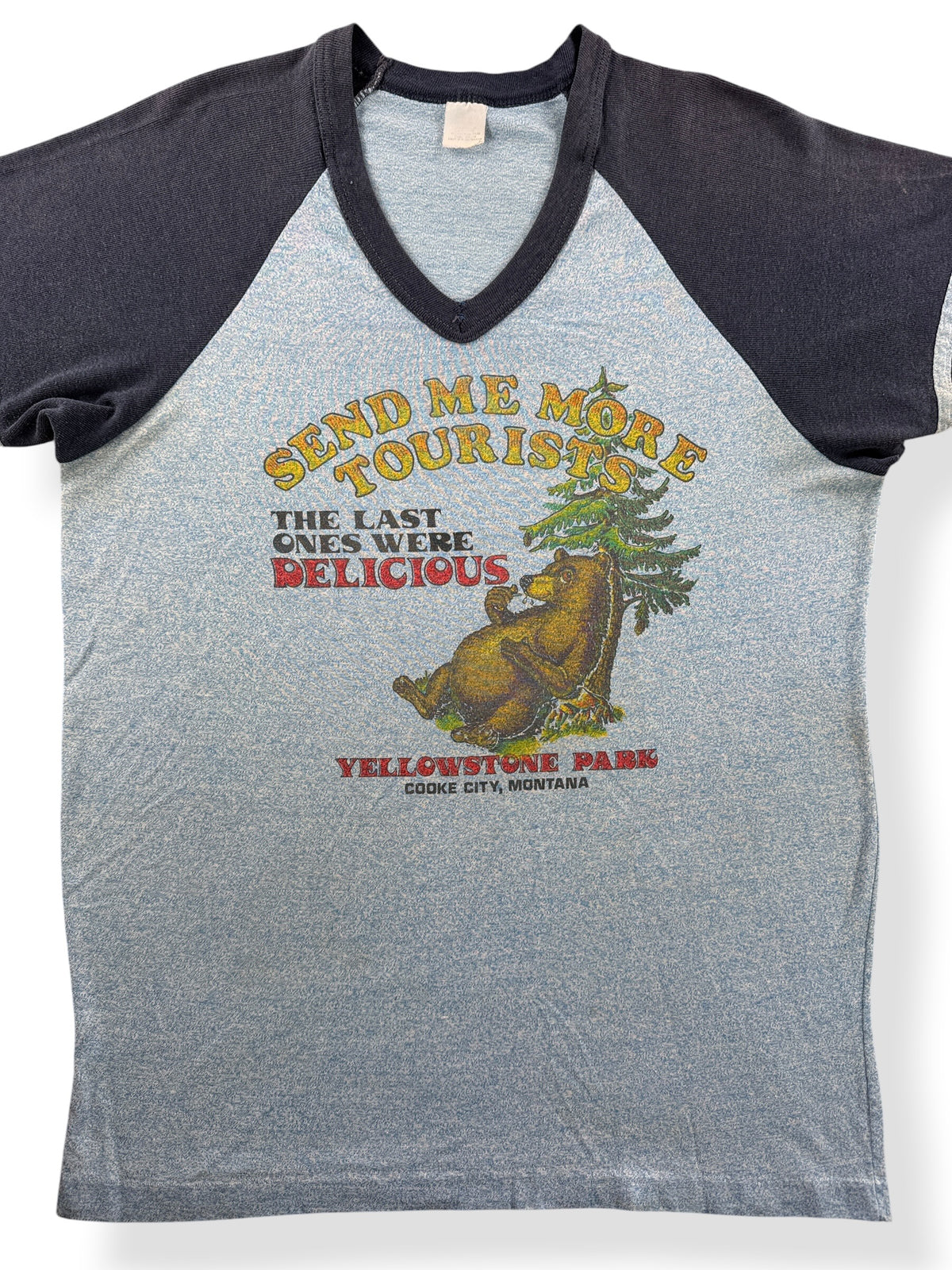 Close-up of Vintage Yellowstone Tourist Joke Jersey SZ M