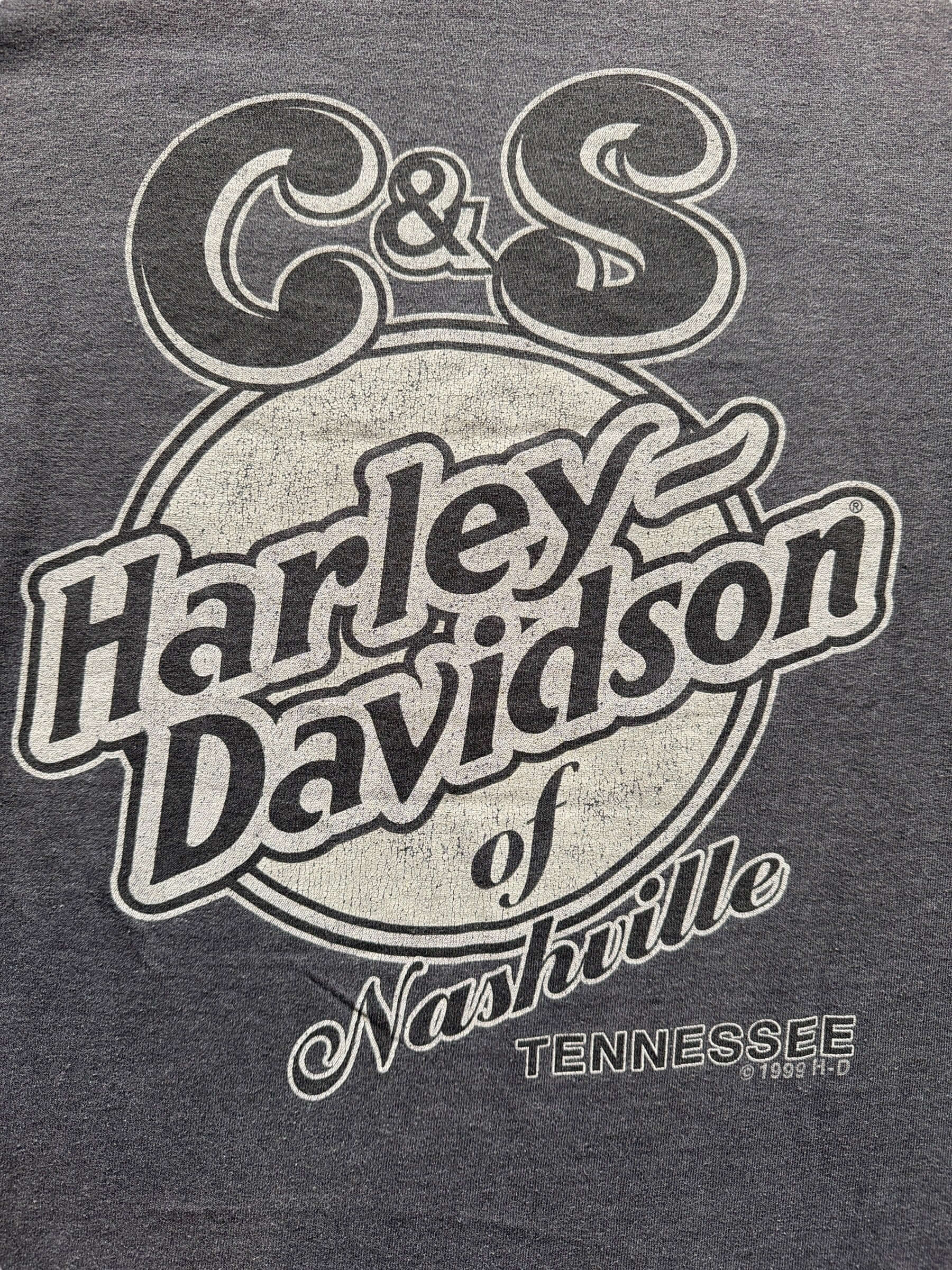 back graphic of Vintage C&S Nashville TN Harley Tee SZ L