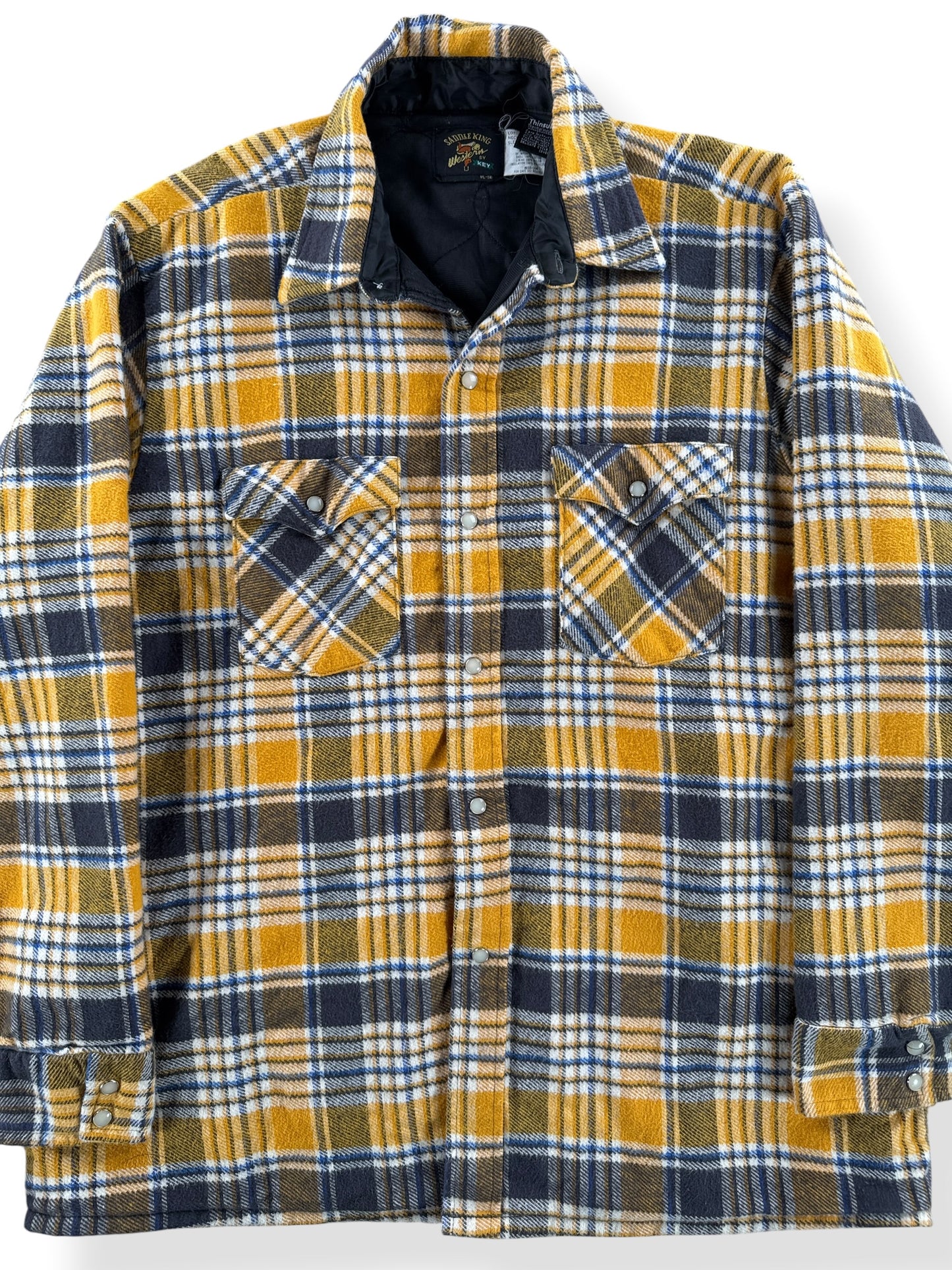 Front Close Up of Vintage Saddle King Quilted Cotton Flannel SZ L