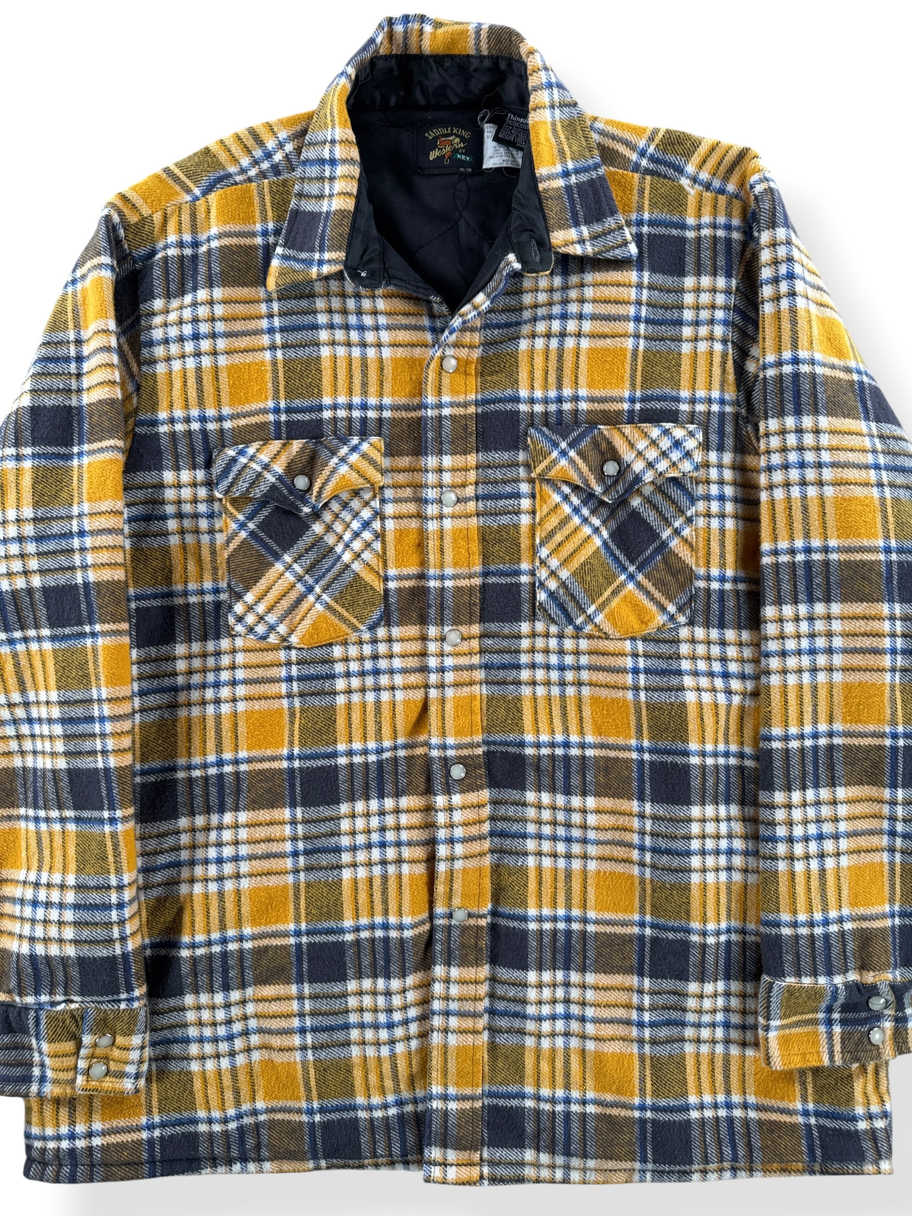 Front Close Up of Vintage Saddle King Quilted Cotton Flannel SZ L