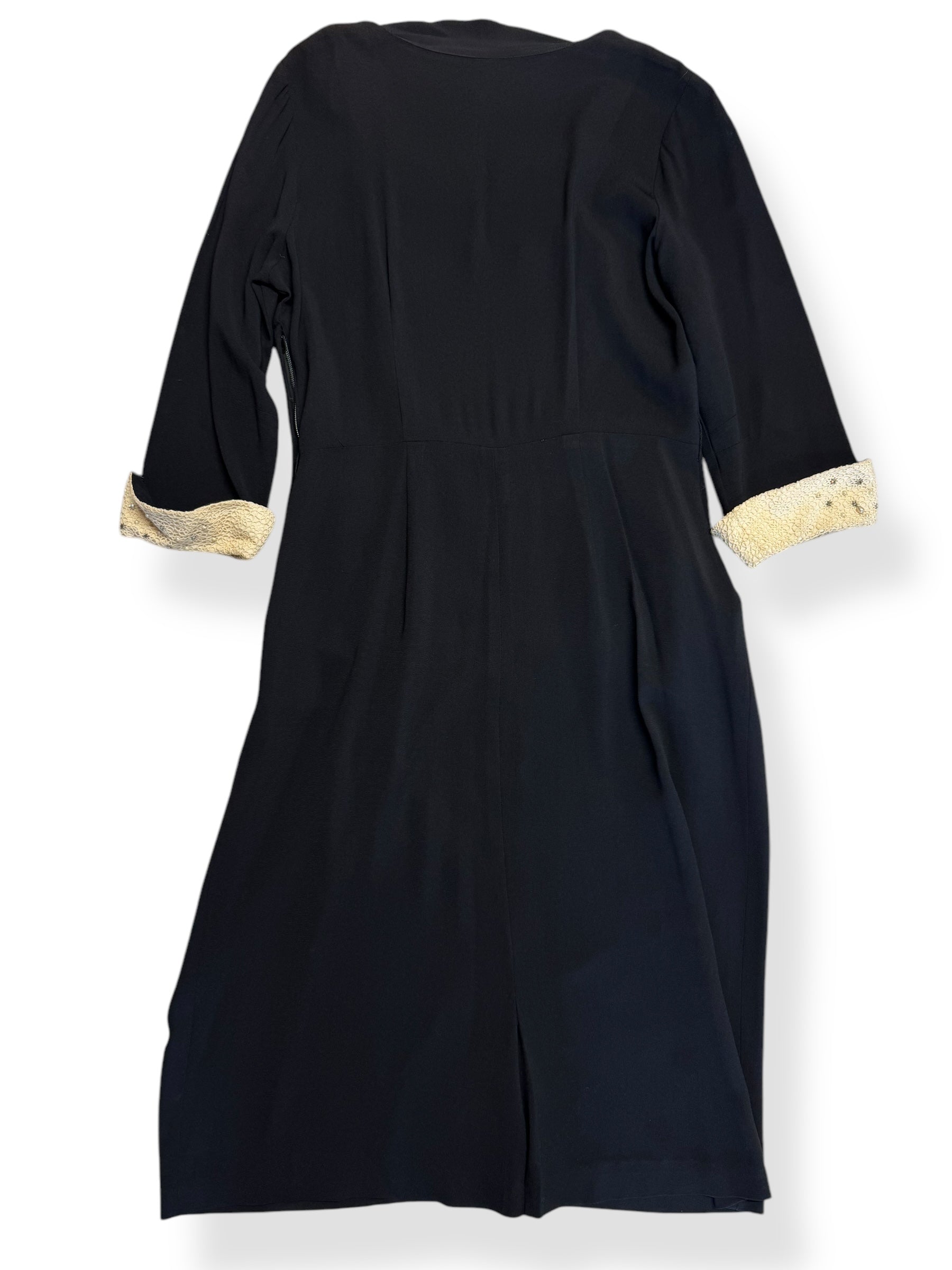 Back view of 1940s Black Rayon Dress with Lace Details L