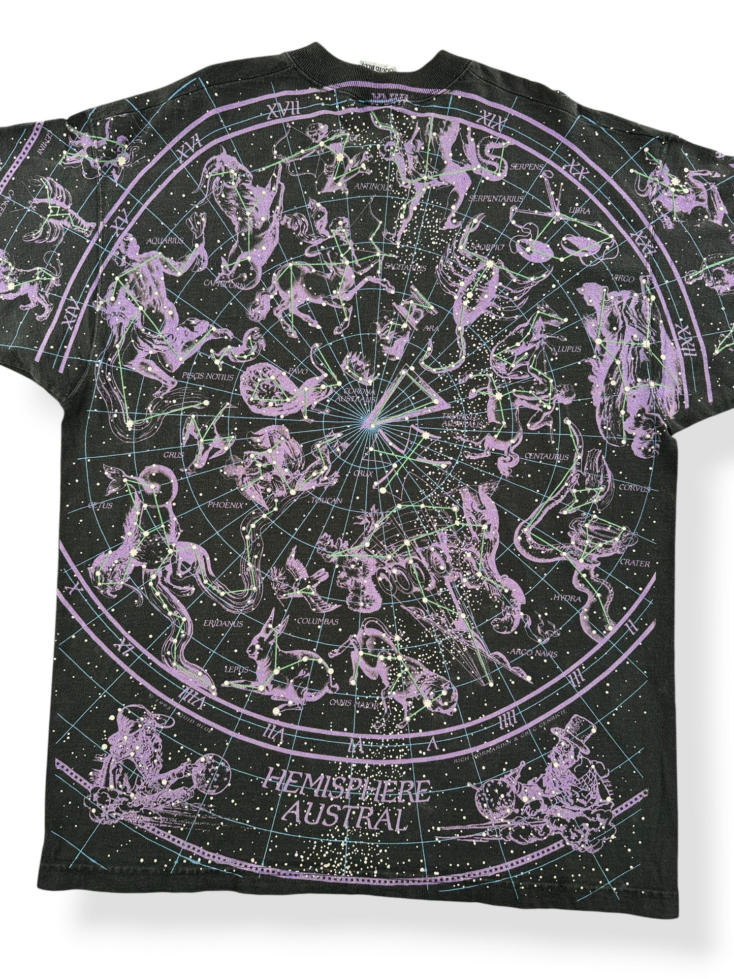 Back Close Up of Vintage Liquid Blue Constellations AOP Tee SZ XL
