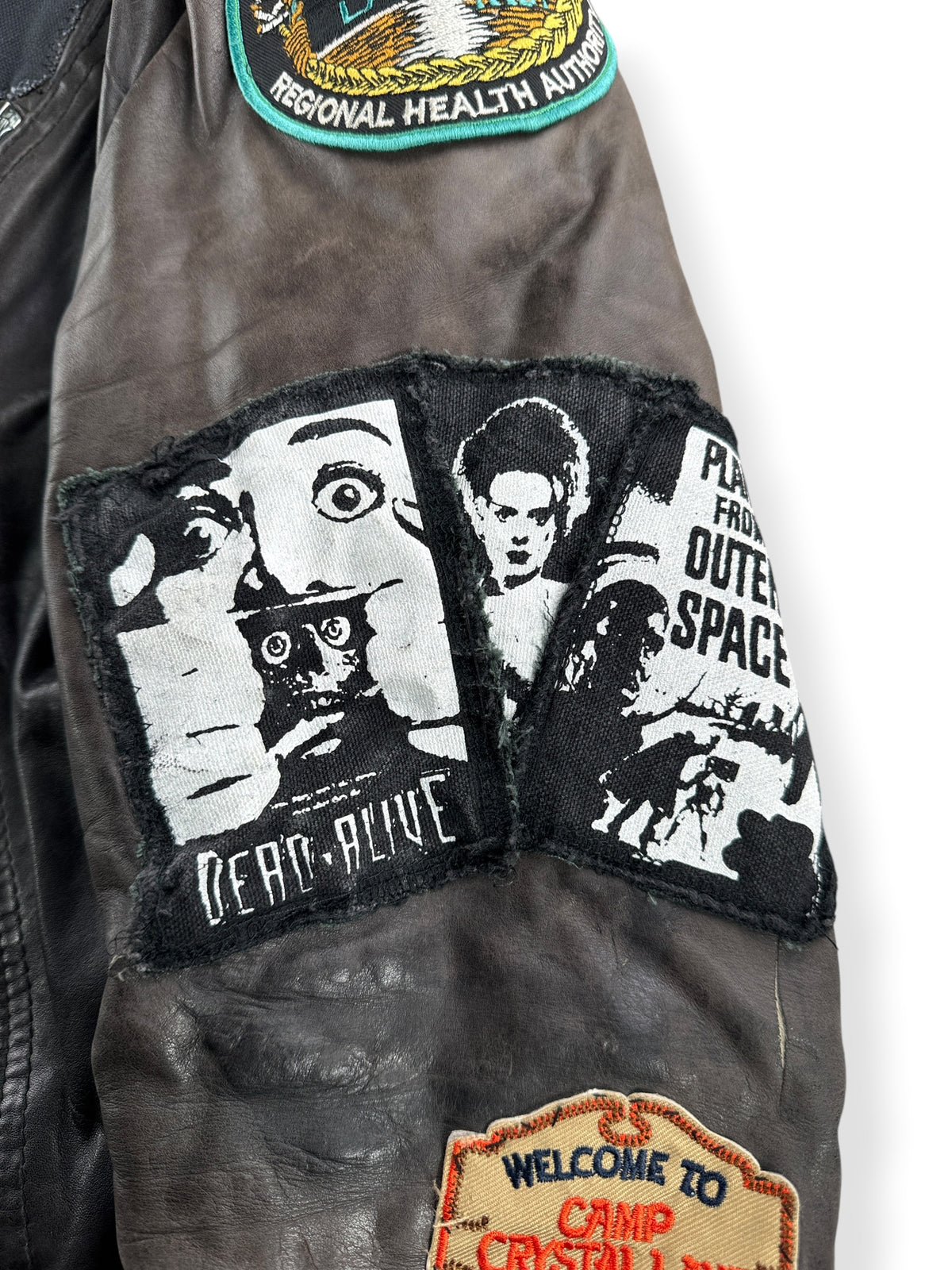 Patches on Vintage 90s Leather Battle Jacket SZ M