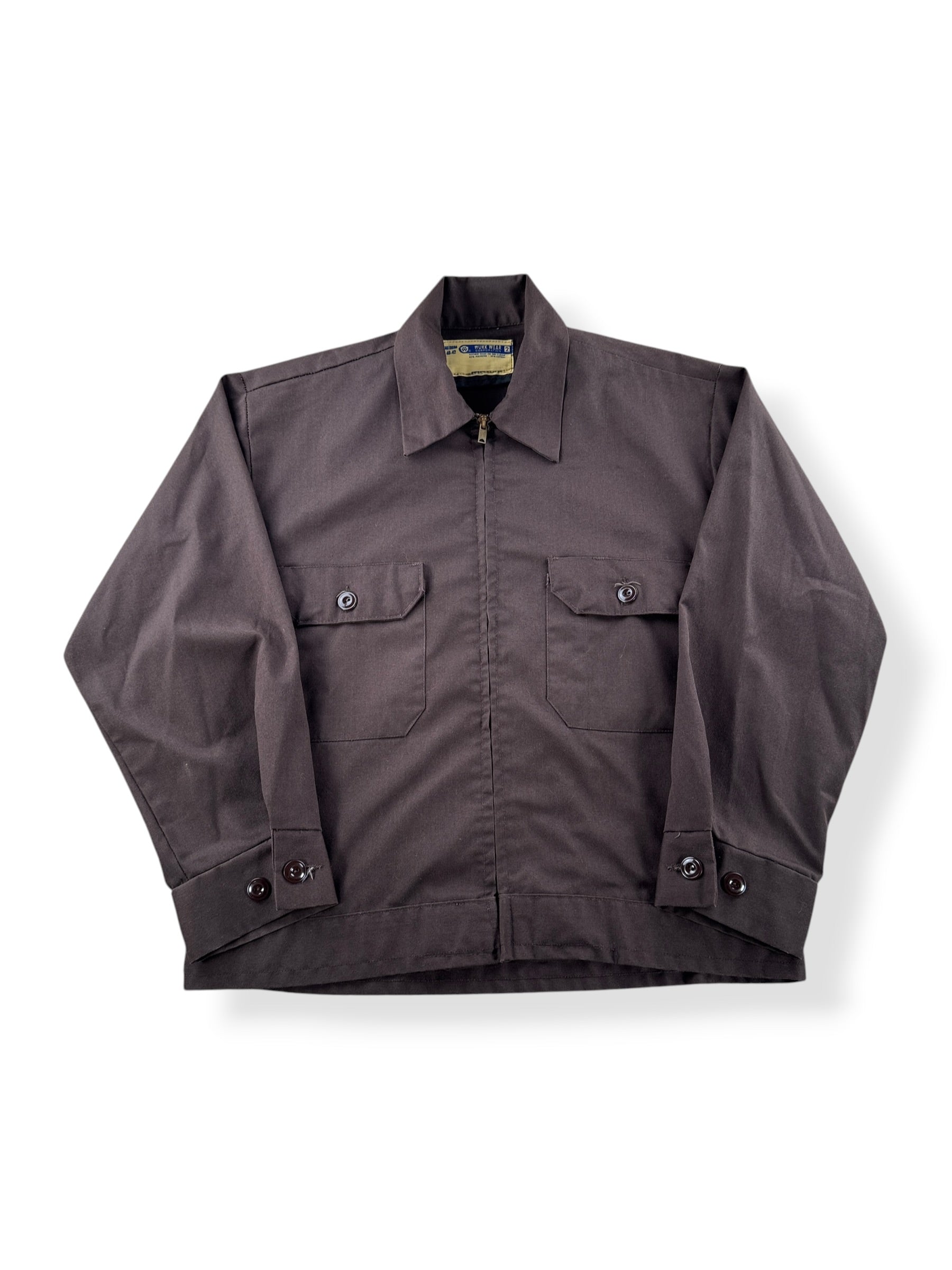 Front of Vintage Brown 2 Pocket Gas Station Jacket SZ M
