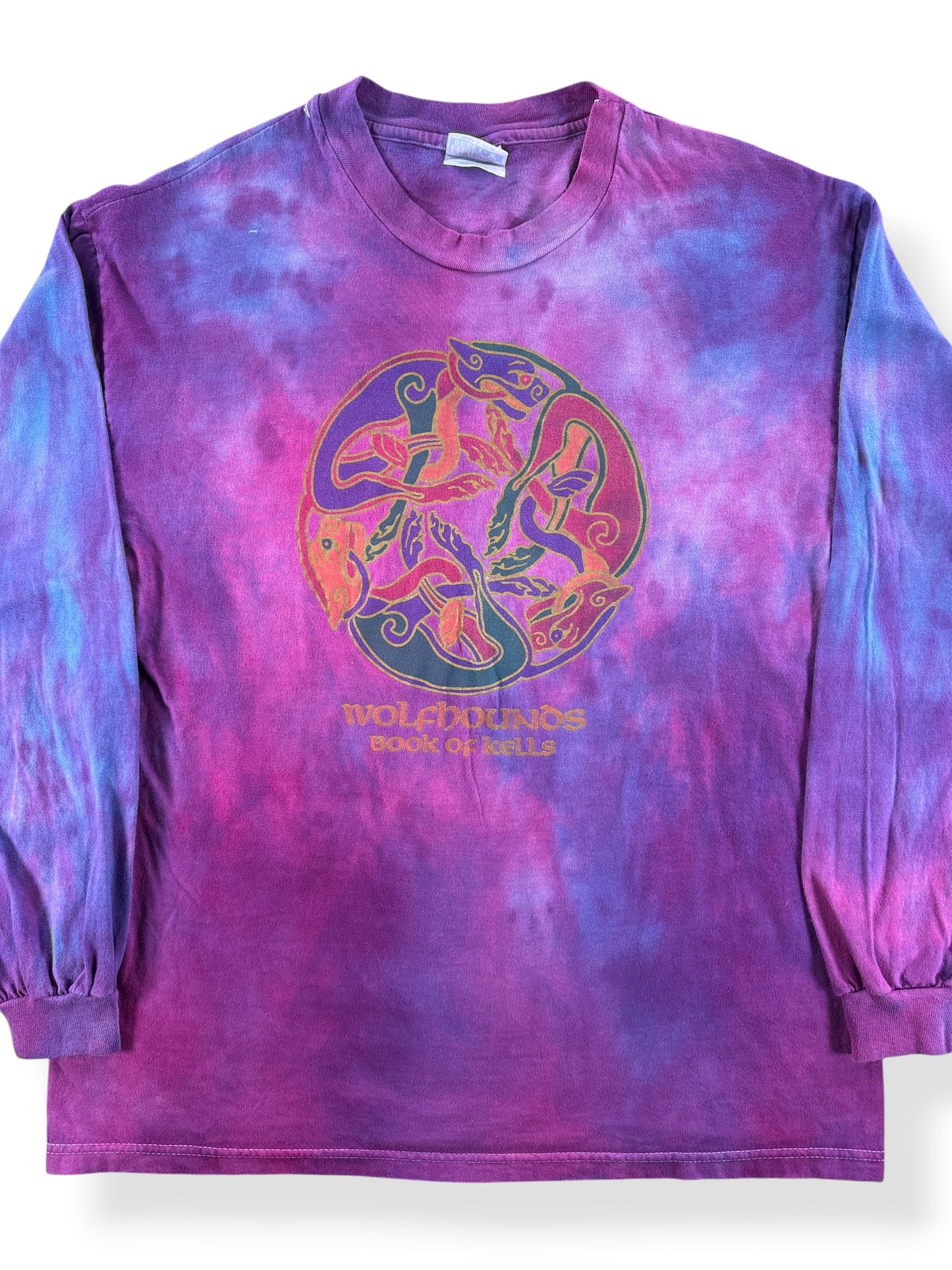 Front Close Up of Vintage Wolfhounds LS Tie Dye Tee SZ L