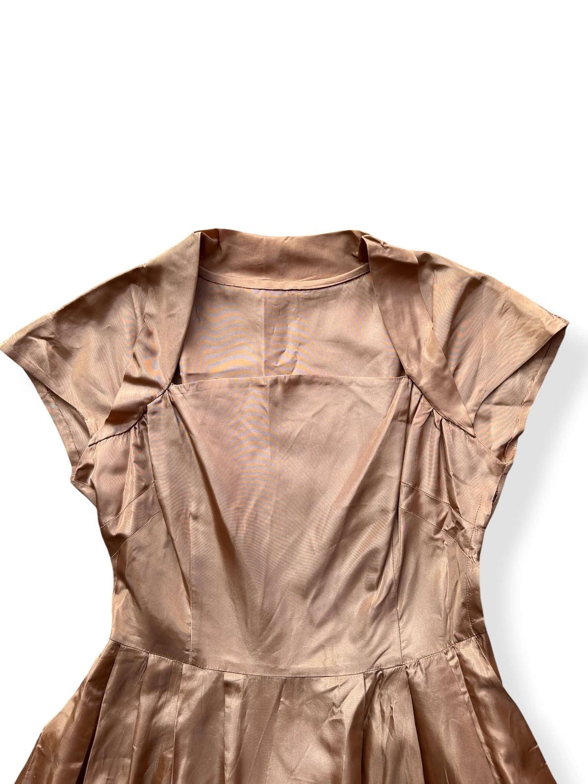 Close up of neckline Vintage Mid Century Golden Fit and Flare Dress 