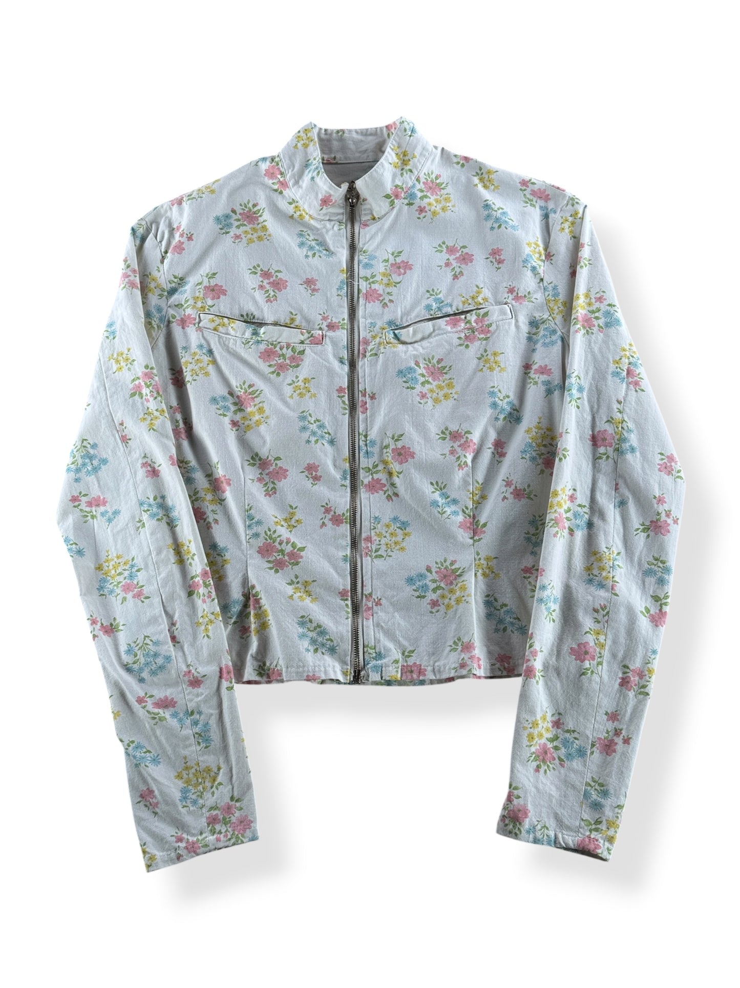 Front of Vintage Floral Cotton Zip Up Top SZ M