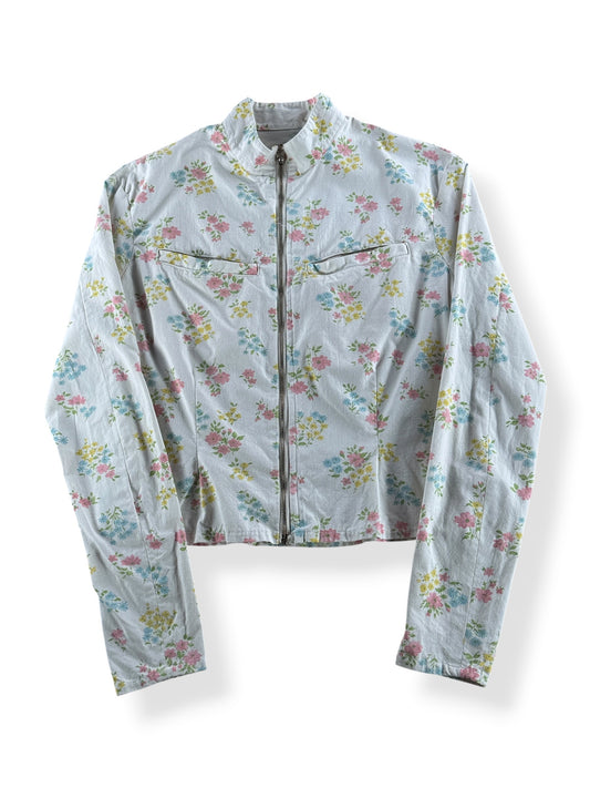 Front of Vintage Floral Cotton Zip Up Top SZ M