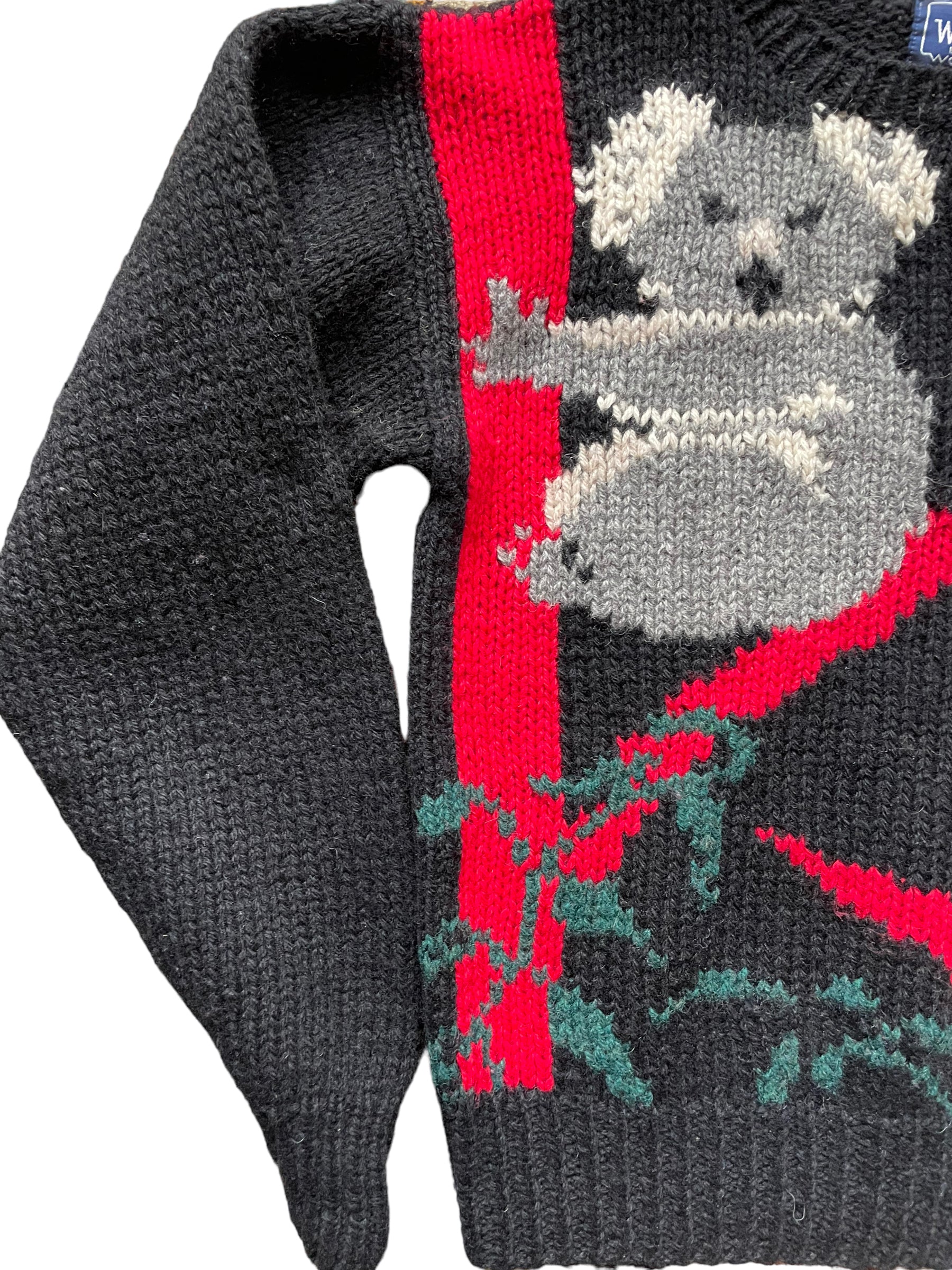 Front right side view of Vintage 1980s Woolrich Koala Sweater SZ M| Barn Owl Sweaters | Seattle Vintage