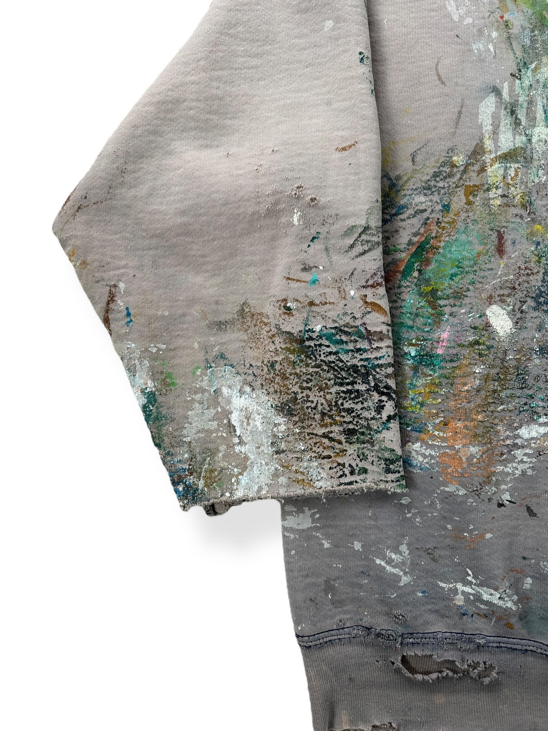 Chopped Cuff on Vintage Thrashed, Faded, and Splattered Crewneck SZ L