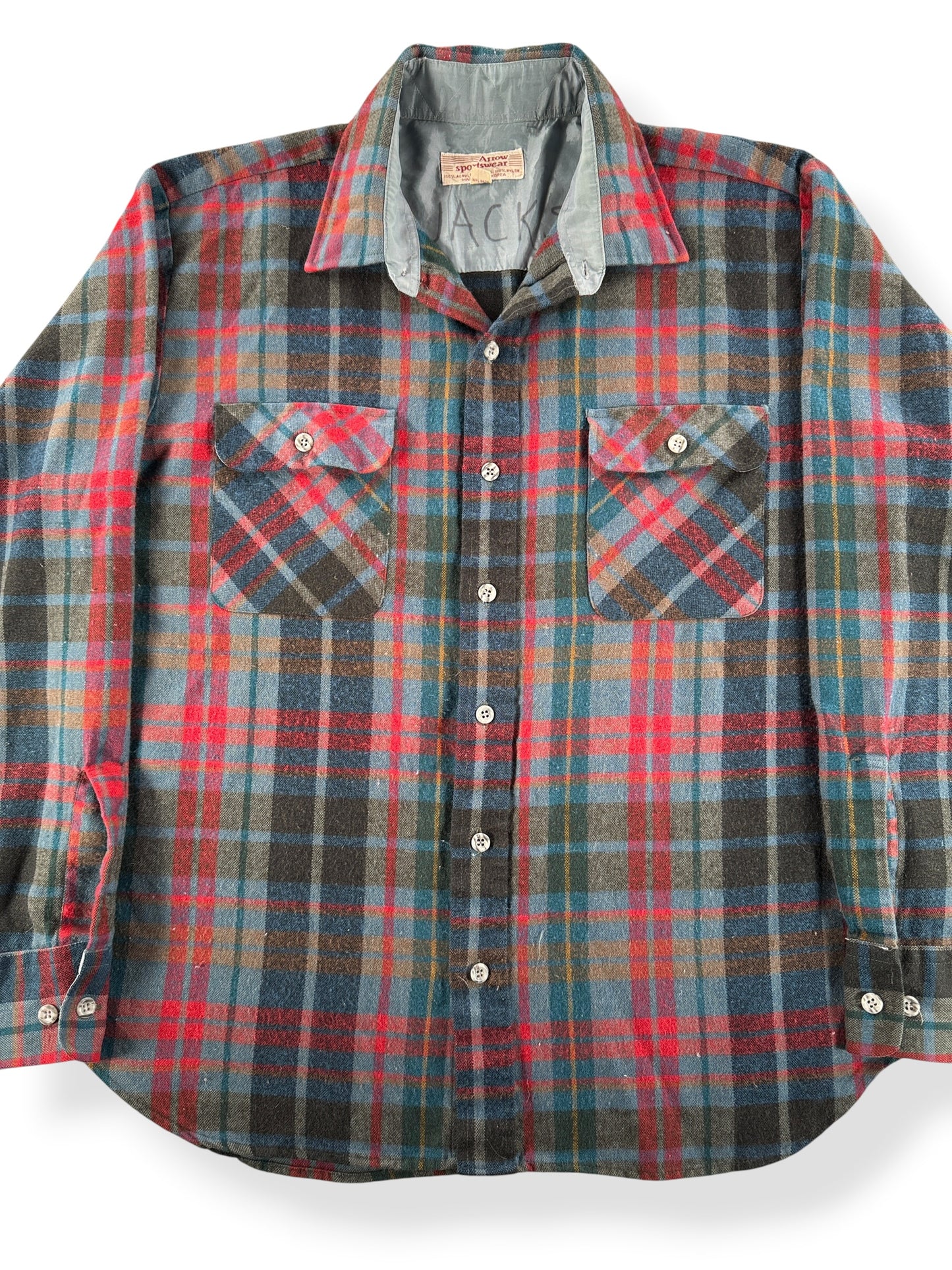 Front Close Up of Vintage Arrow Sportswear Acrylic Flannel SZ L
