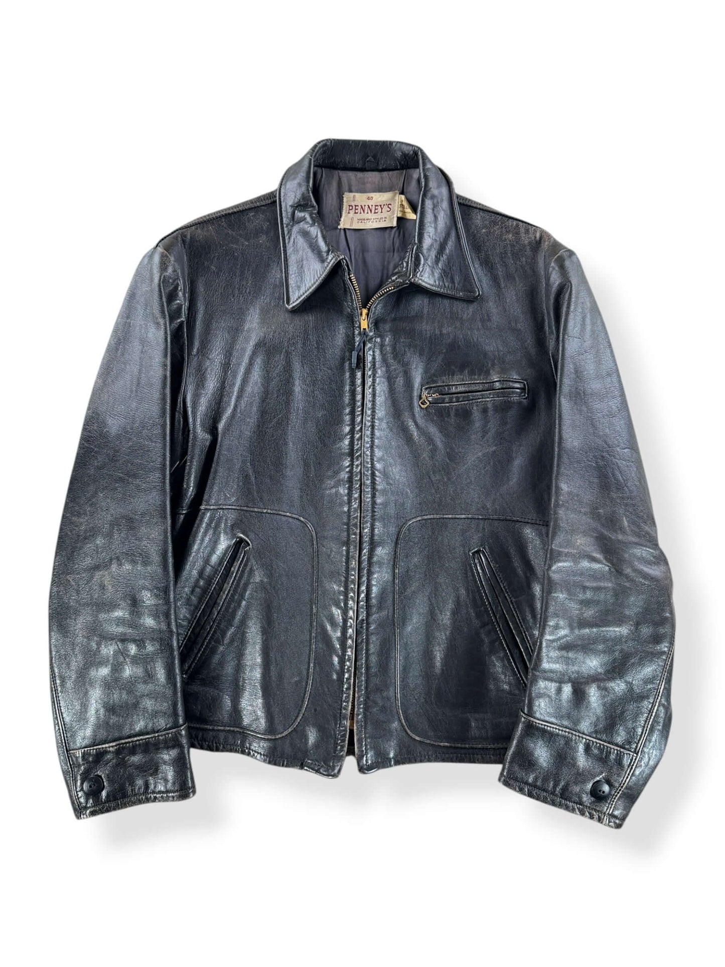 Front of Vintage 50s Penny's Leather Jacket SZ 40
