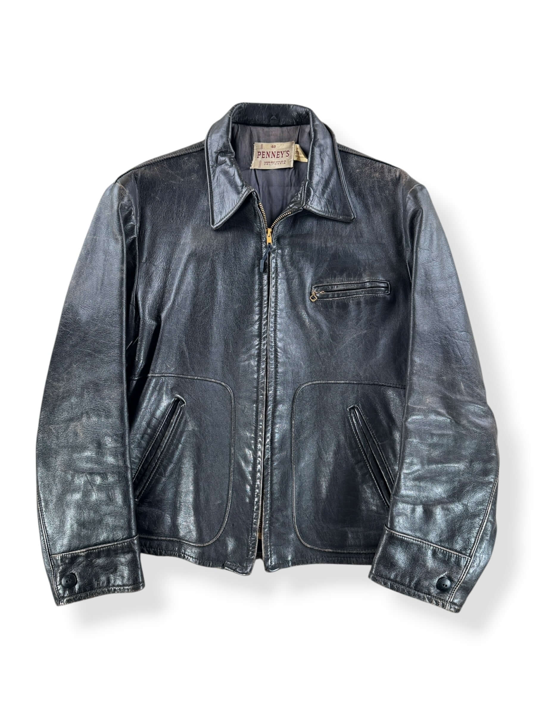 Front of Vintage 50s Penny's Leather Jacket SZ 40