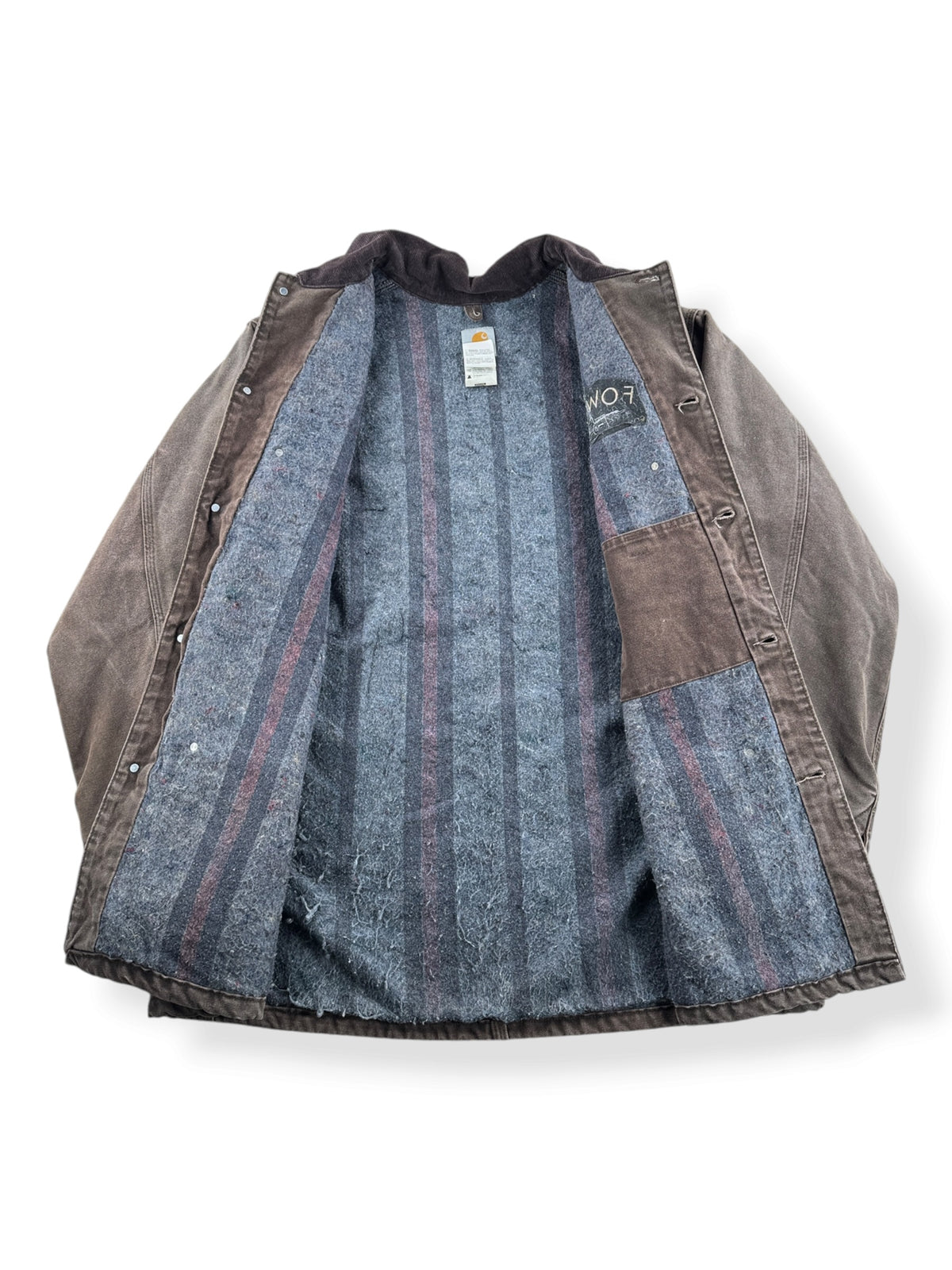 Inside of Vintage Brown Carhartt Chore Jacket SZ XL