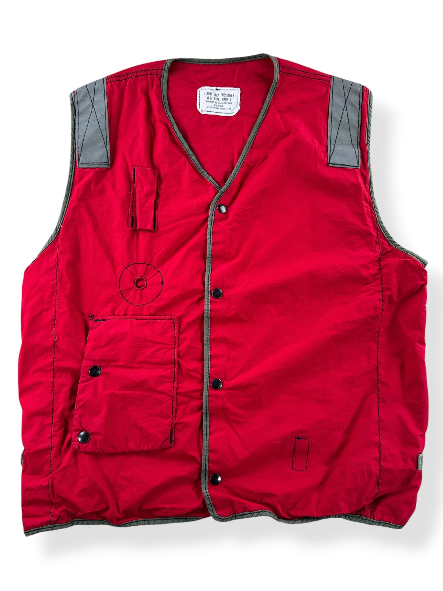 Close-up of Vintage 1970s Military Flight Deck Preserver Vest SZ M