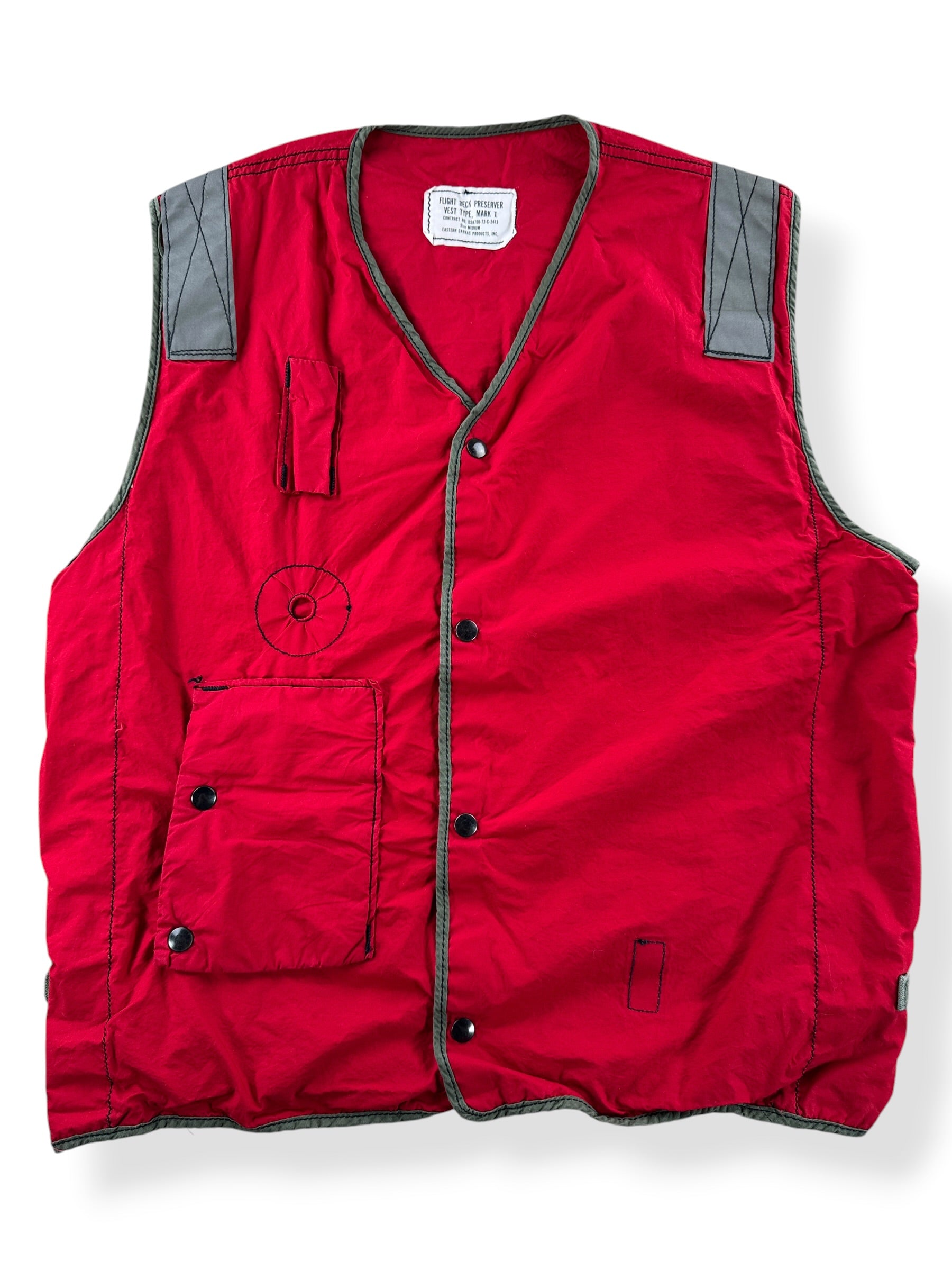 Close-up of Vintage 1970s Military Flight Deck Preserver Vest SZ M