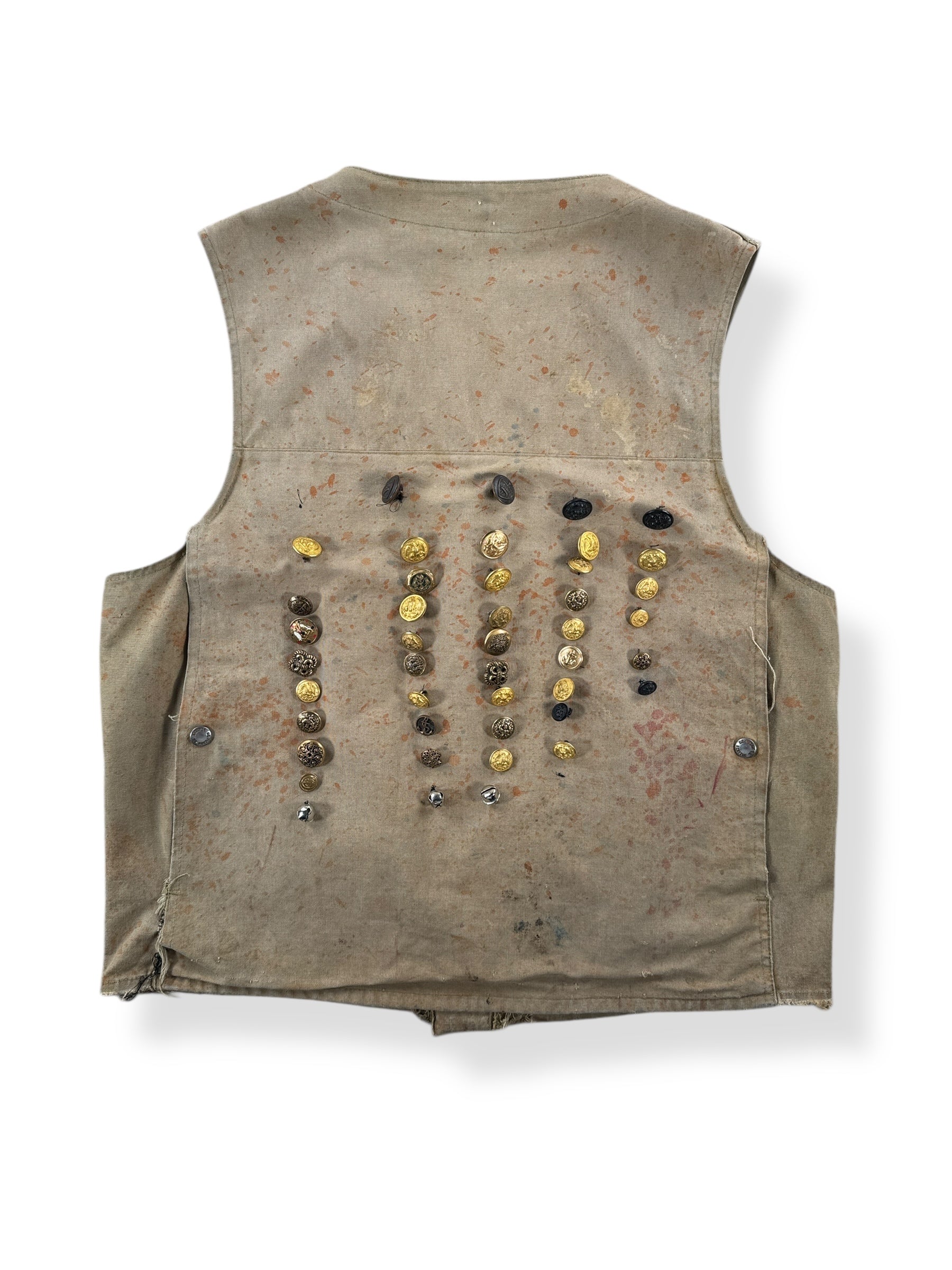 Back of Vintage Filson Tin Hunting Vest Button Sample SZ 40