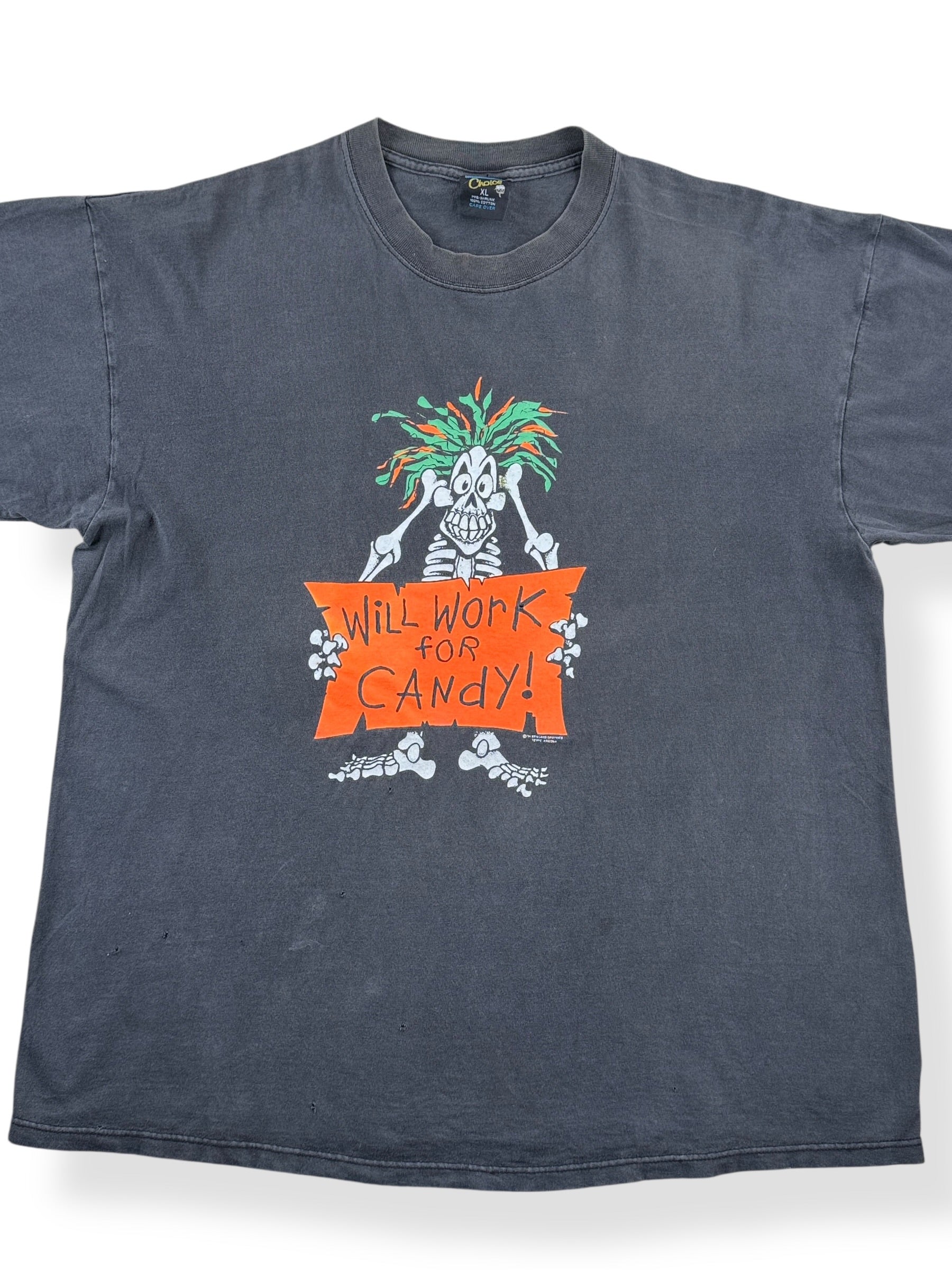 Front Close Up of Vintage Will Work For Candy Halloween Tee SZ XL