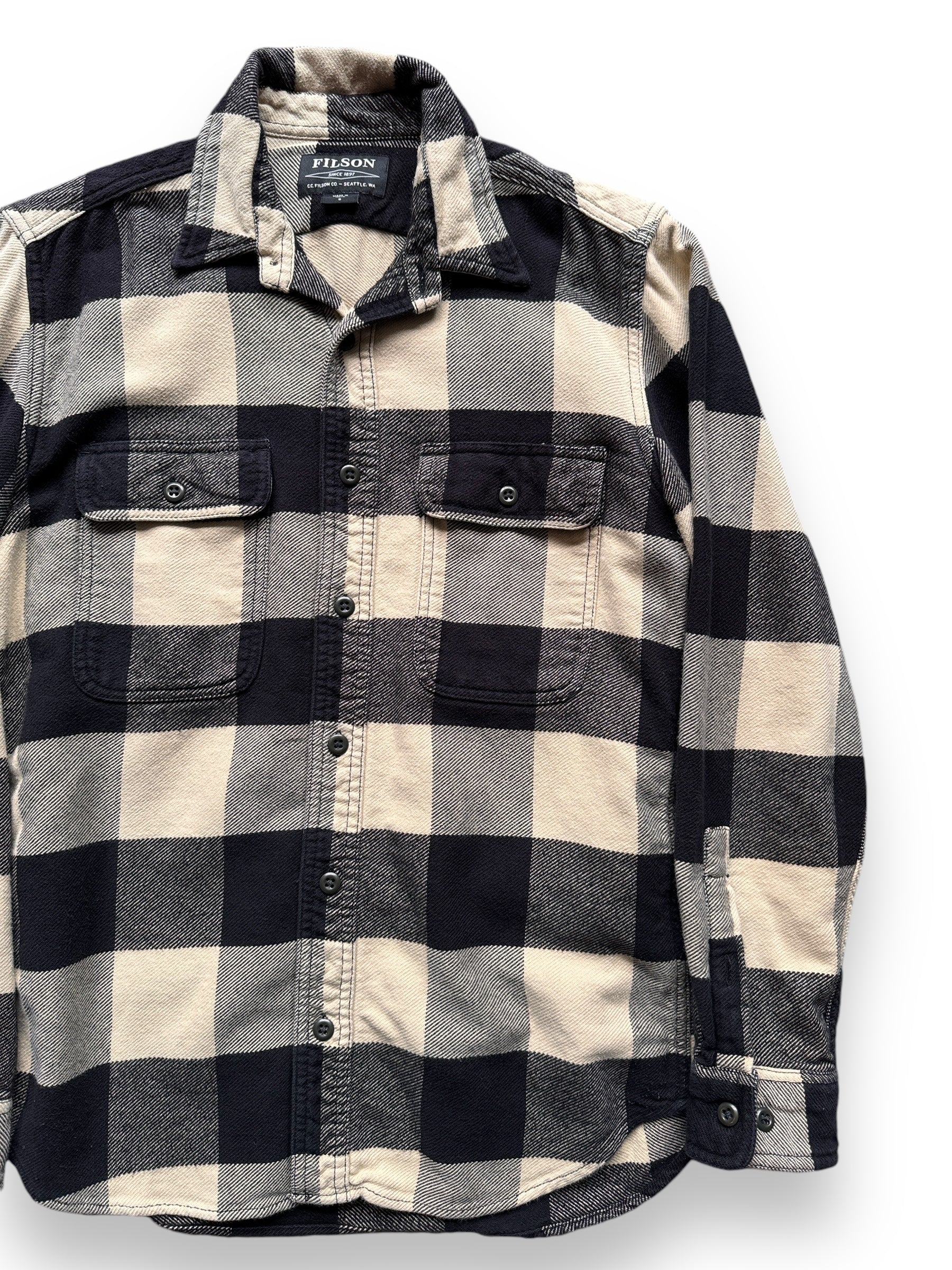 front left of Filson Black and Cream Cotton Flannel SZ S