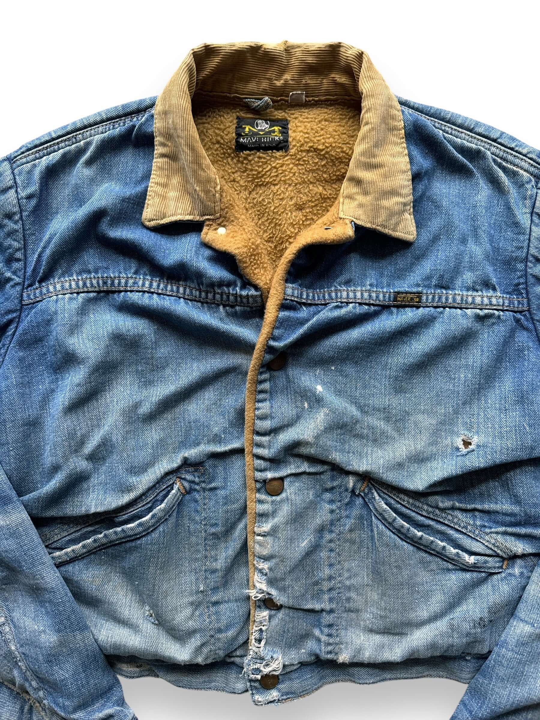 Front Detail of Vintage Cropped Maverick Lined Denim Jacket  SZ 44