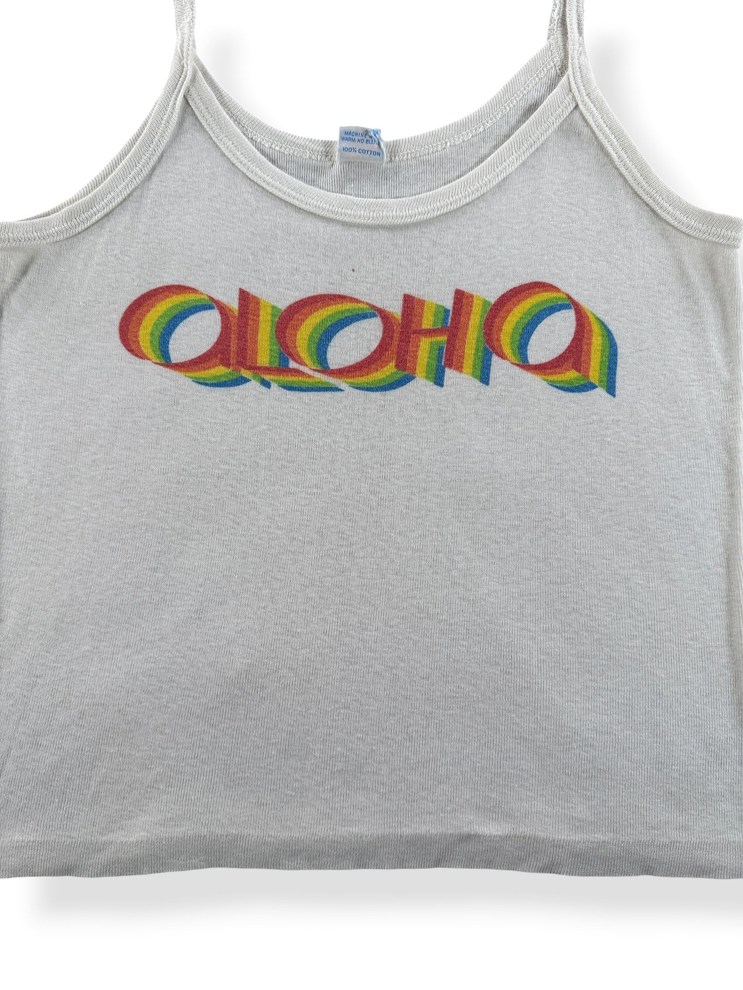 Front Close Up of Vintage Aloha Tank Top SZ L (Fits XS)