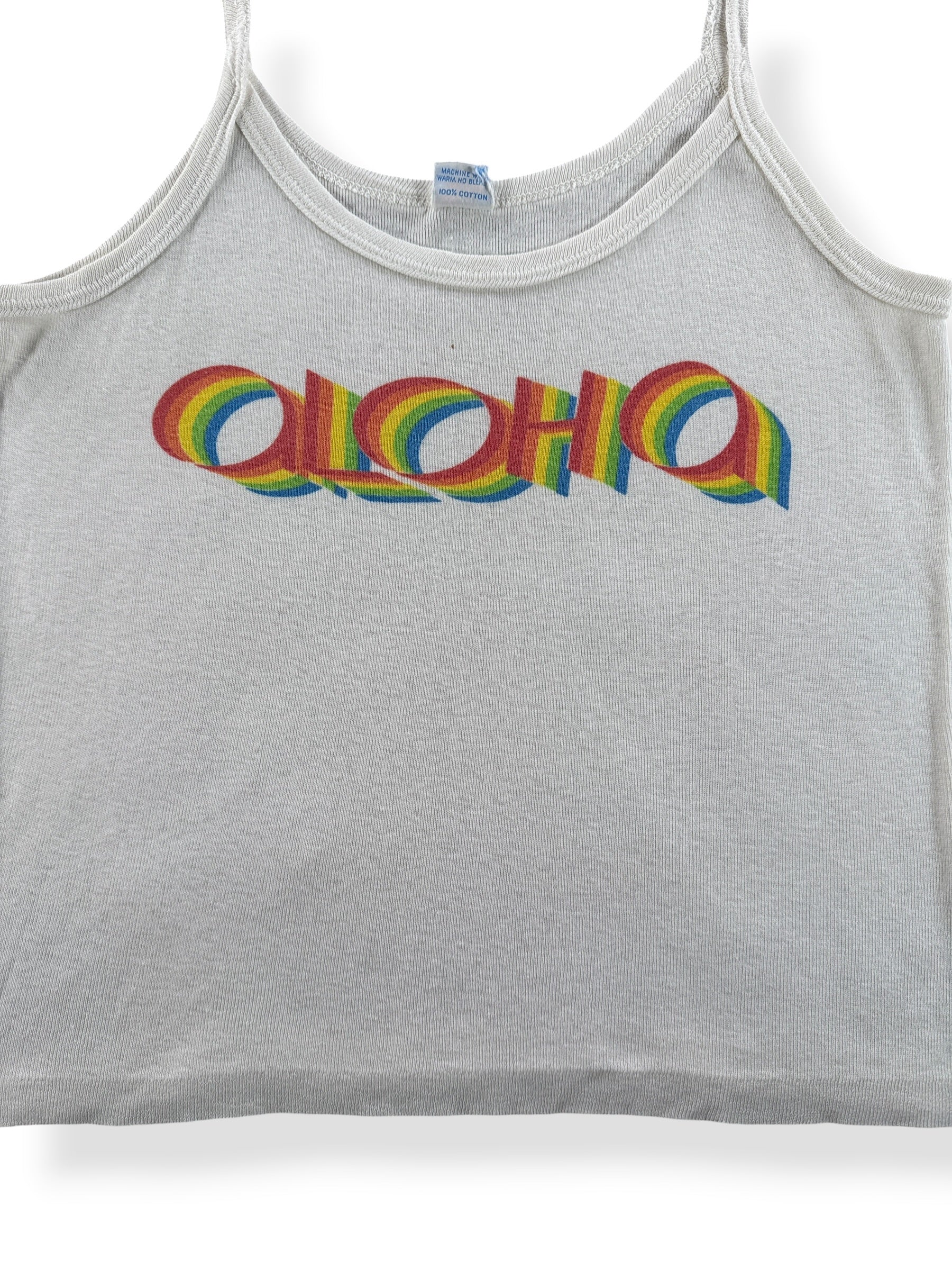 Front Close Up of Vintage Aloha Tank Top SZ L (Fits XS)