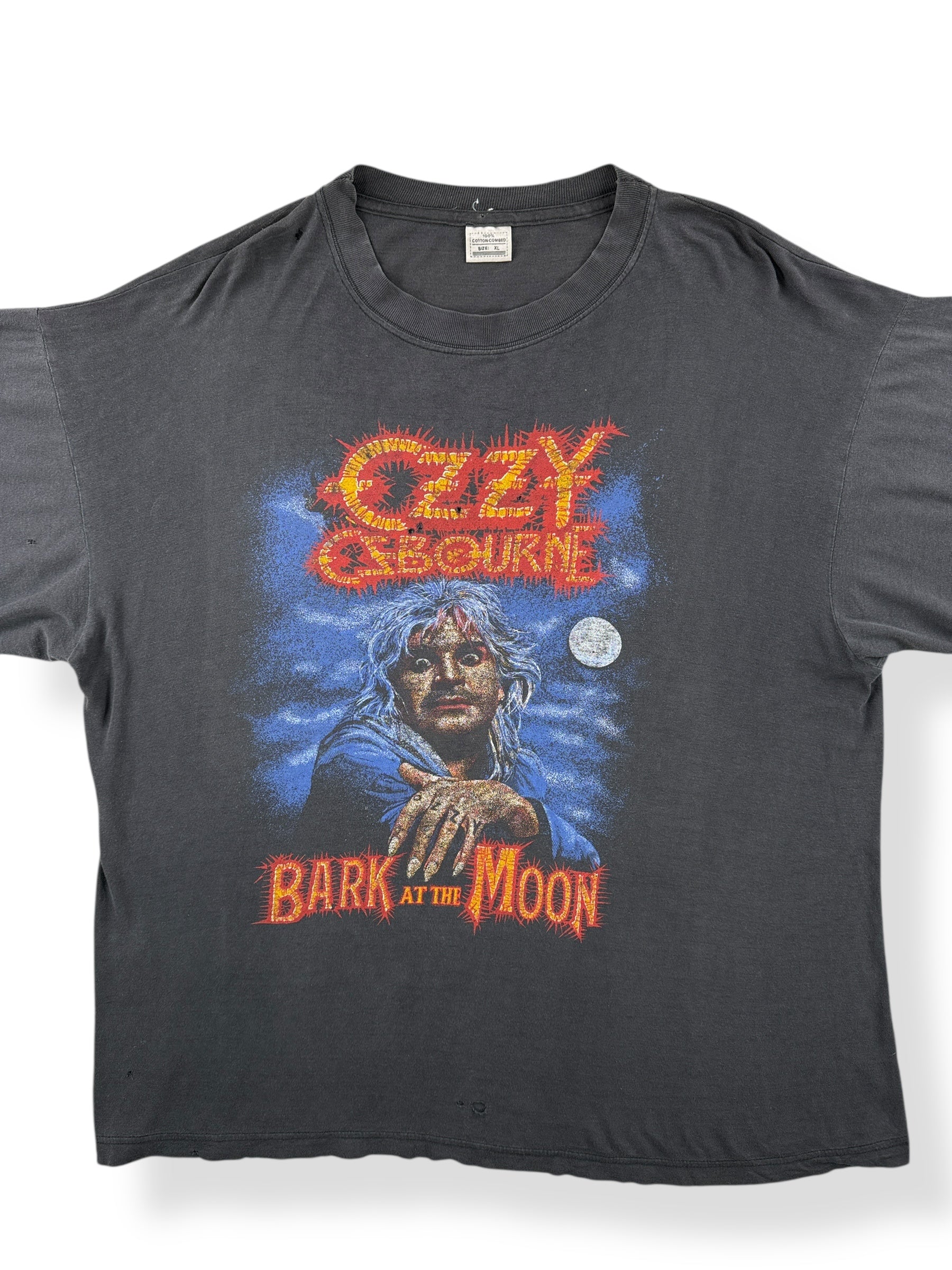 Front Close Up of Vintage European Ozzy Bark at the Moon Tee SZ XL