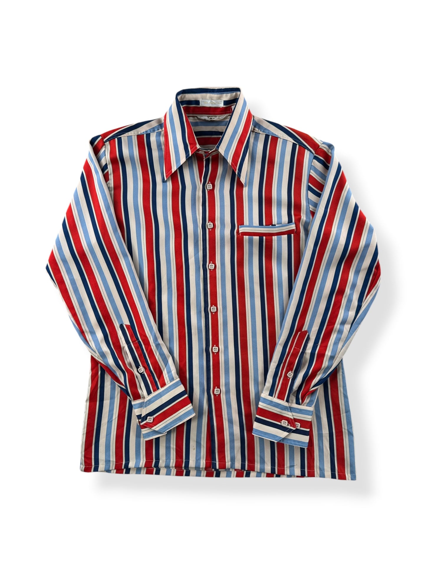 Front of Vintage 70s Polyester Striped Shirt SZ M