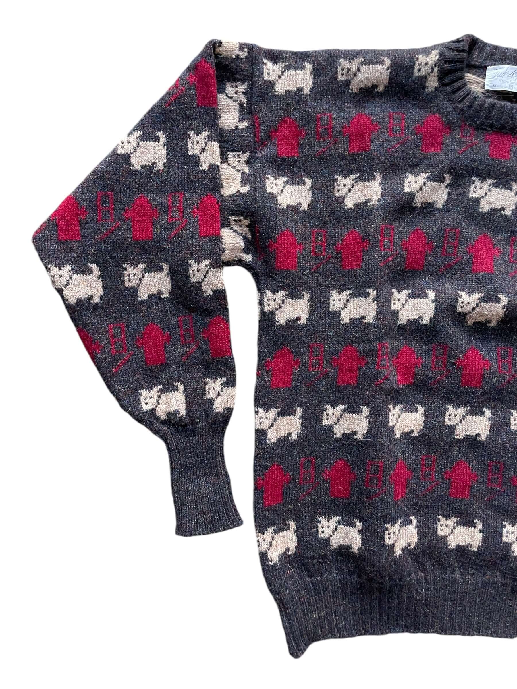 Front right side of Vintage Frederick and Nelson Wool Dog Sweater L