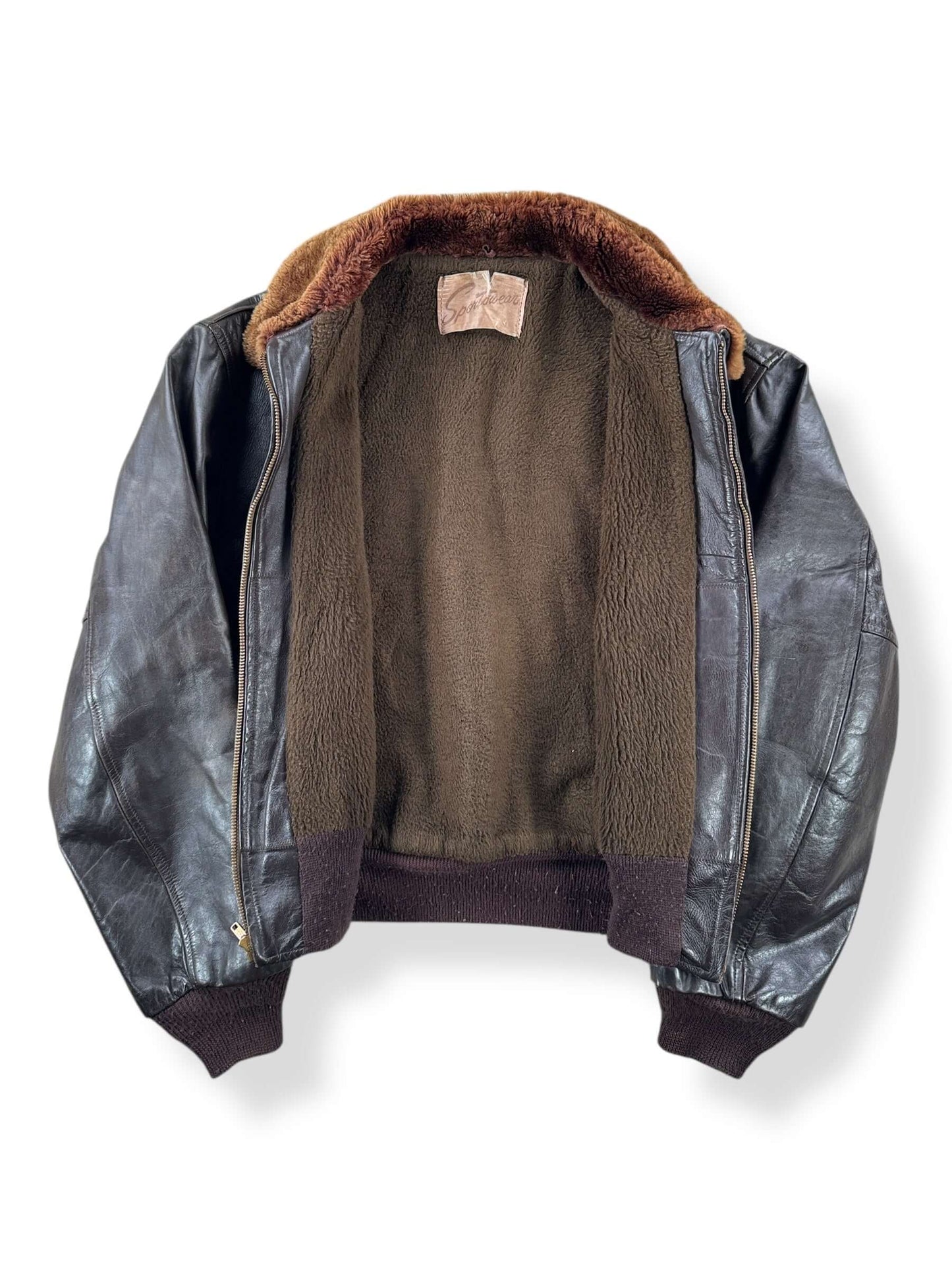 Inside of Vintage Sportswear G-1 Style Leather Jacket SZ L