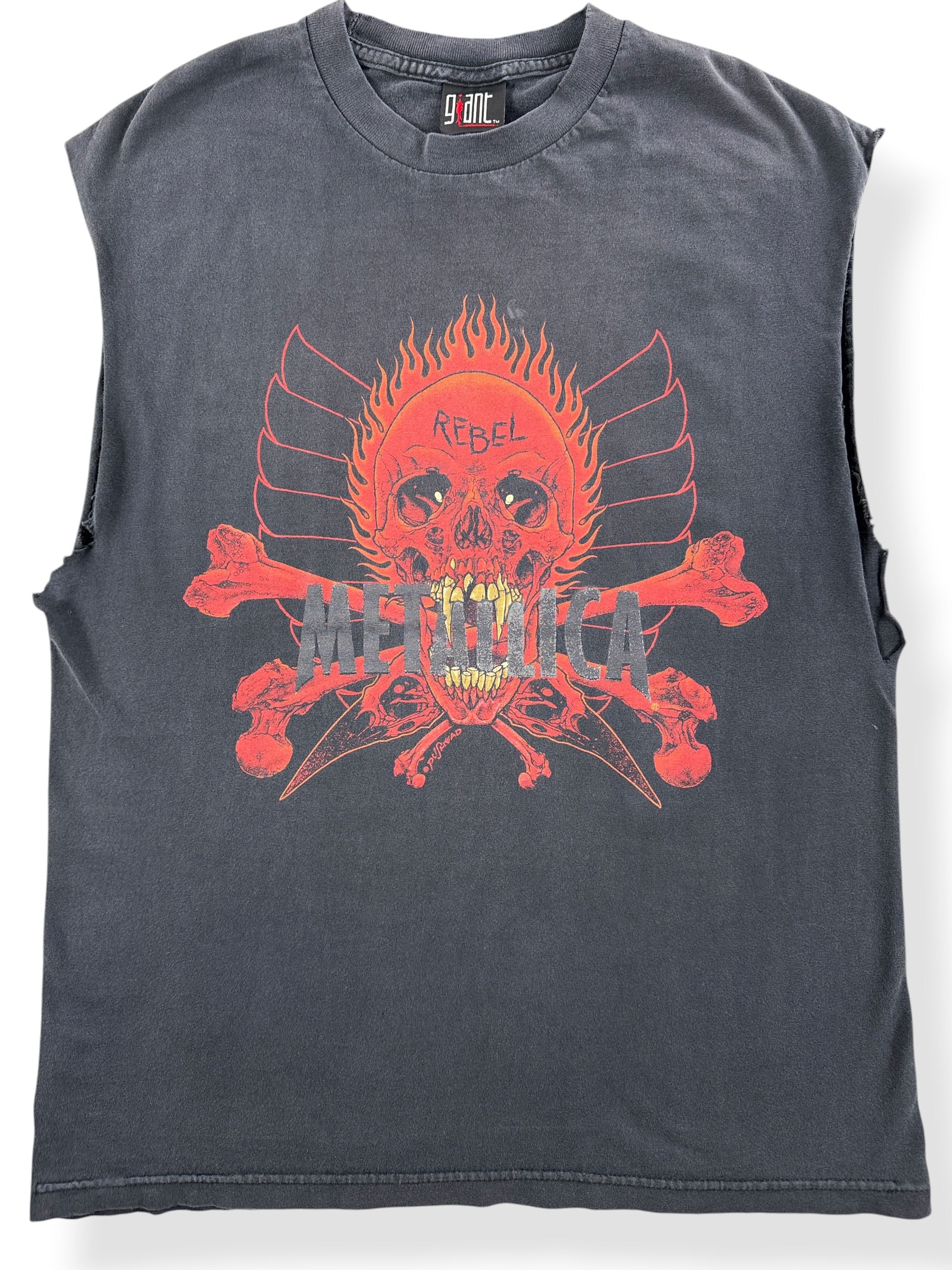 Front Close Up of Vintage 90s Metallica Pushead Cutoff Tee SZ L