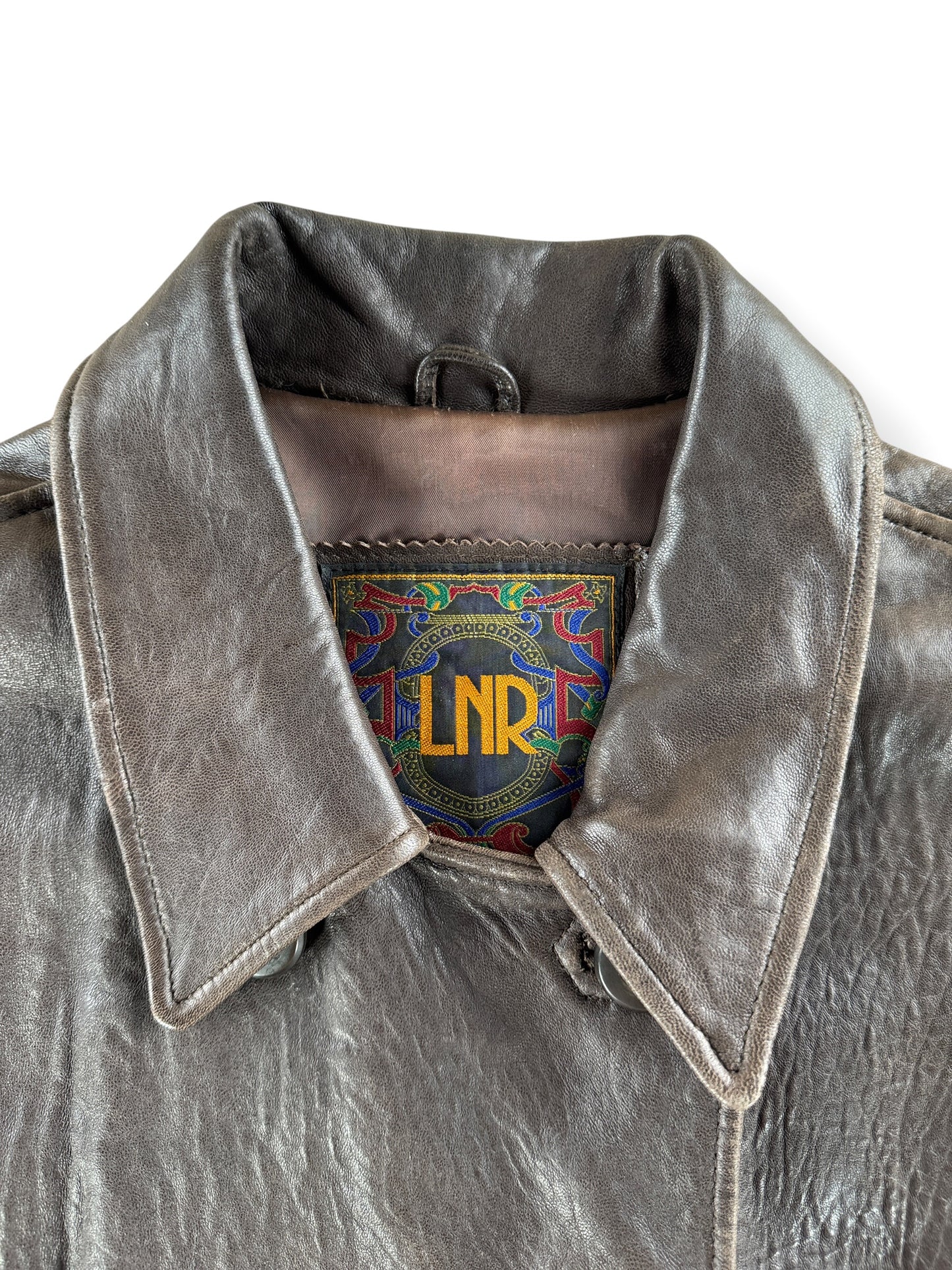Collar on Vintage 80s Double Breasted Leather Jacket SZ M