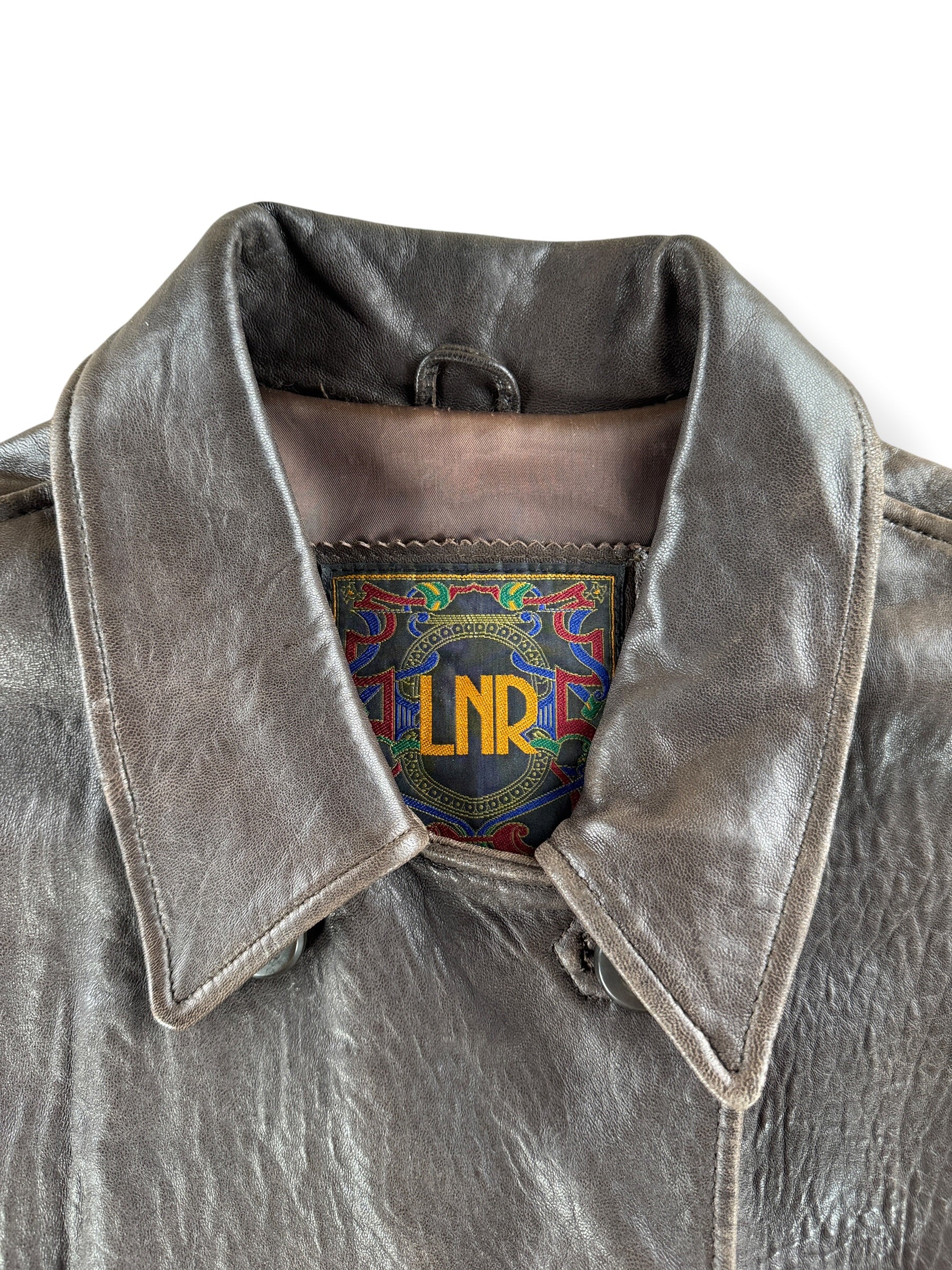 Collar on Vintage 80s Double Breasted Leather Jacket SZ M