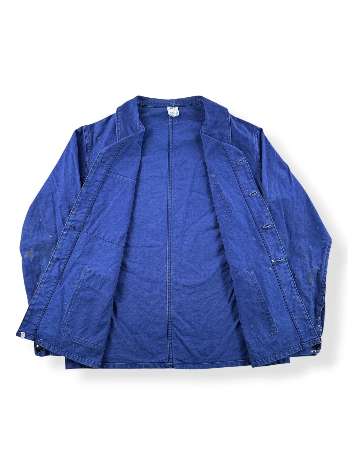 Inside of Vintage Paint Splattered French Chore Coat SZ M