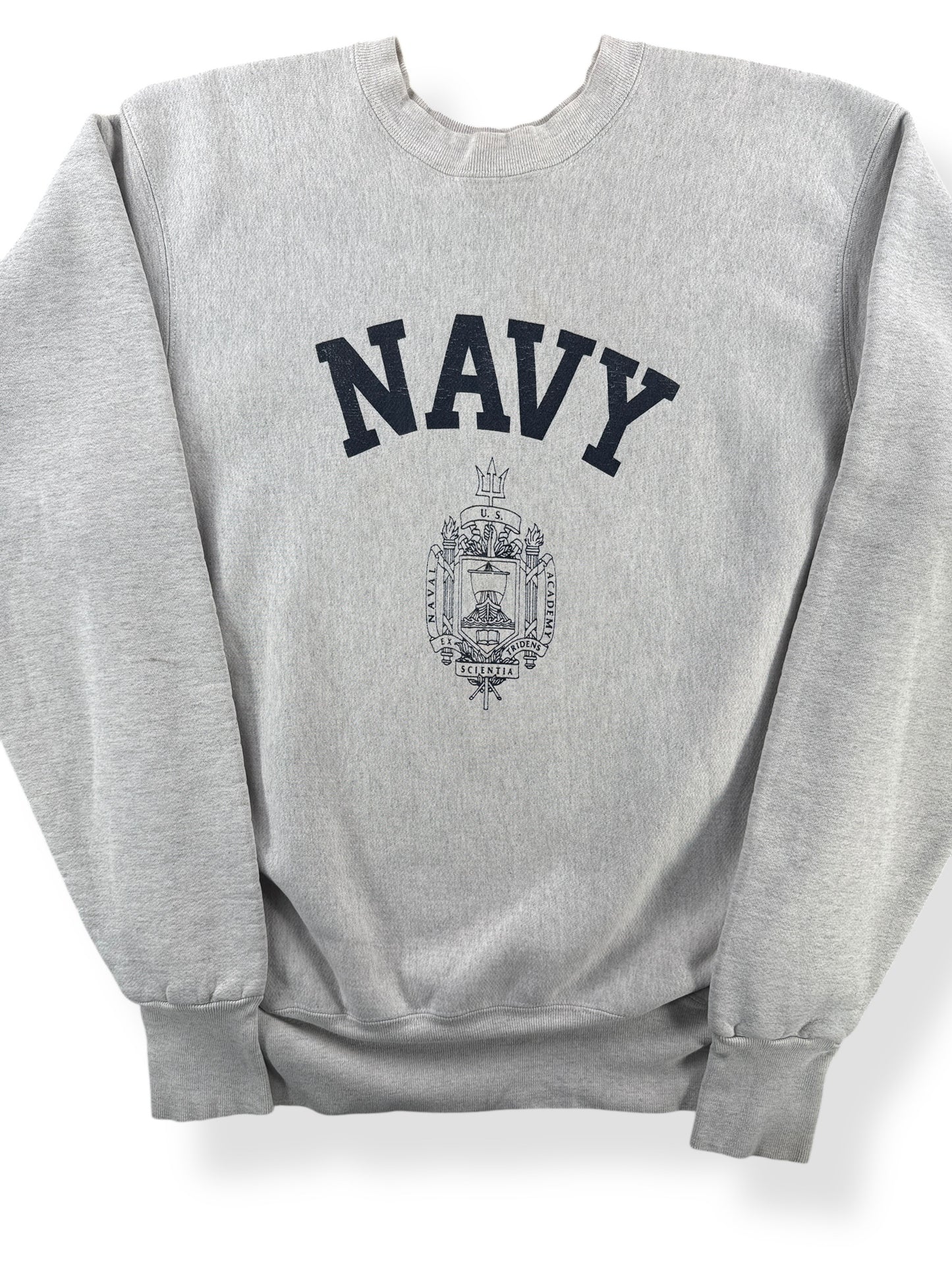 Front Close Up Vintage “Reverse Weave” Navy Sweatshirt SZ XL