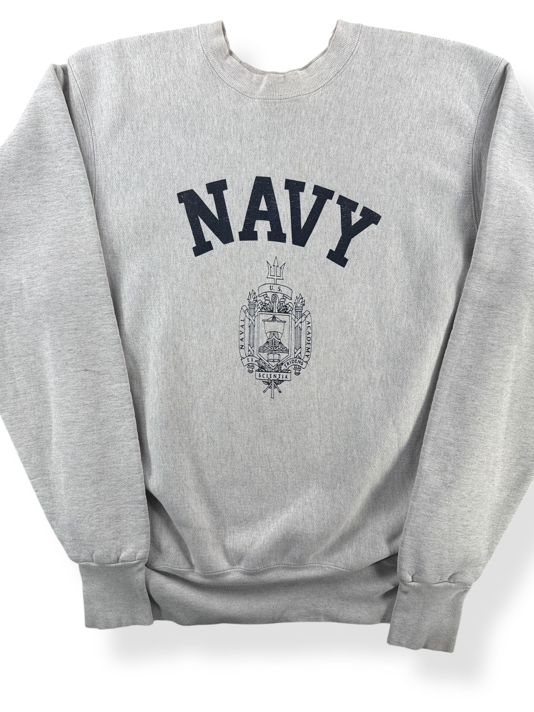 Front Close Up Vintage “Reverse Weave” Navy Sweatshirt SZ XL