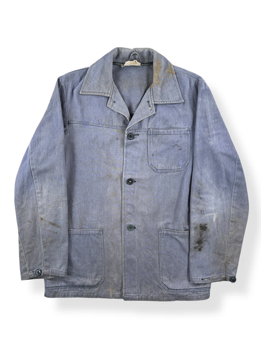 Front of Vintage Greyish Blue French Chore Coat SZ M