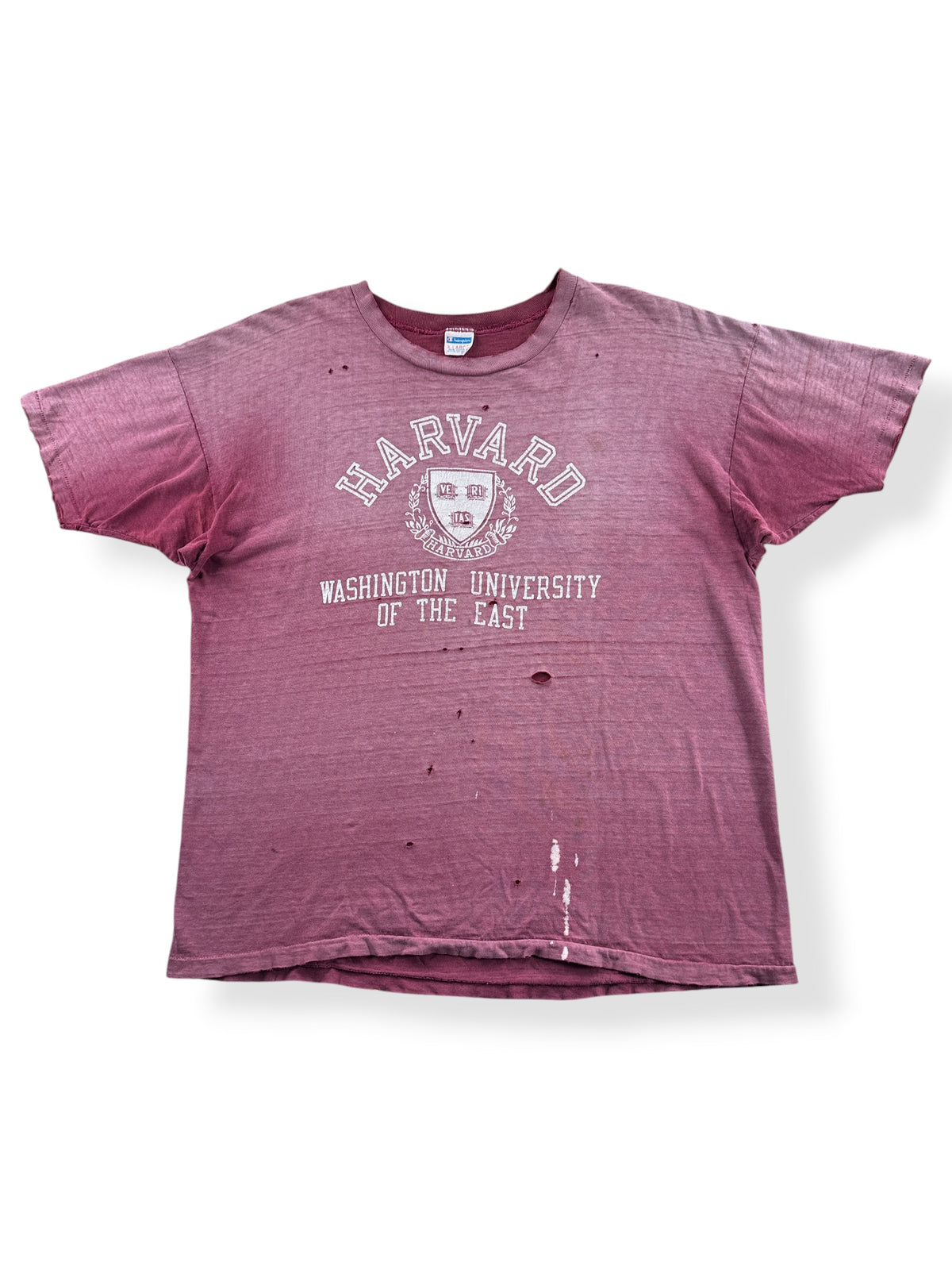 Front of Vintage 70s Champion Blue Bar Harvard 'UW Of The East' Tee SZ XL (Fits L)